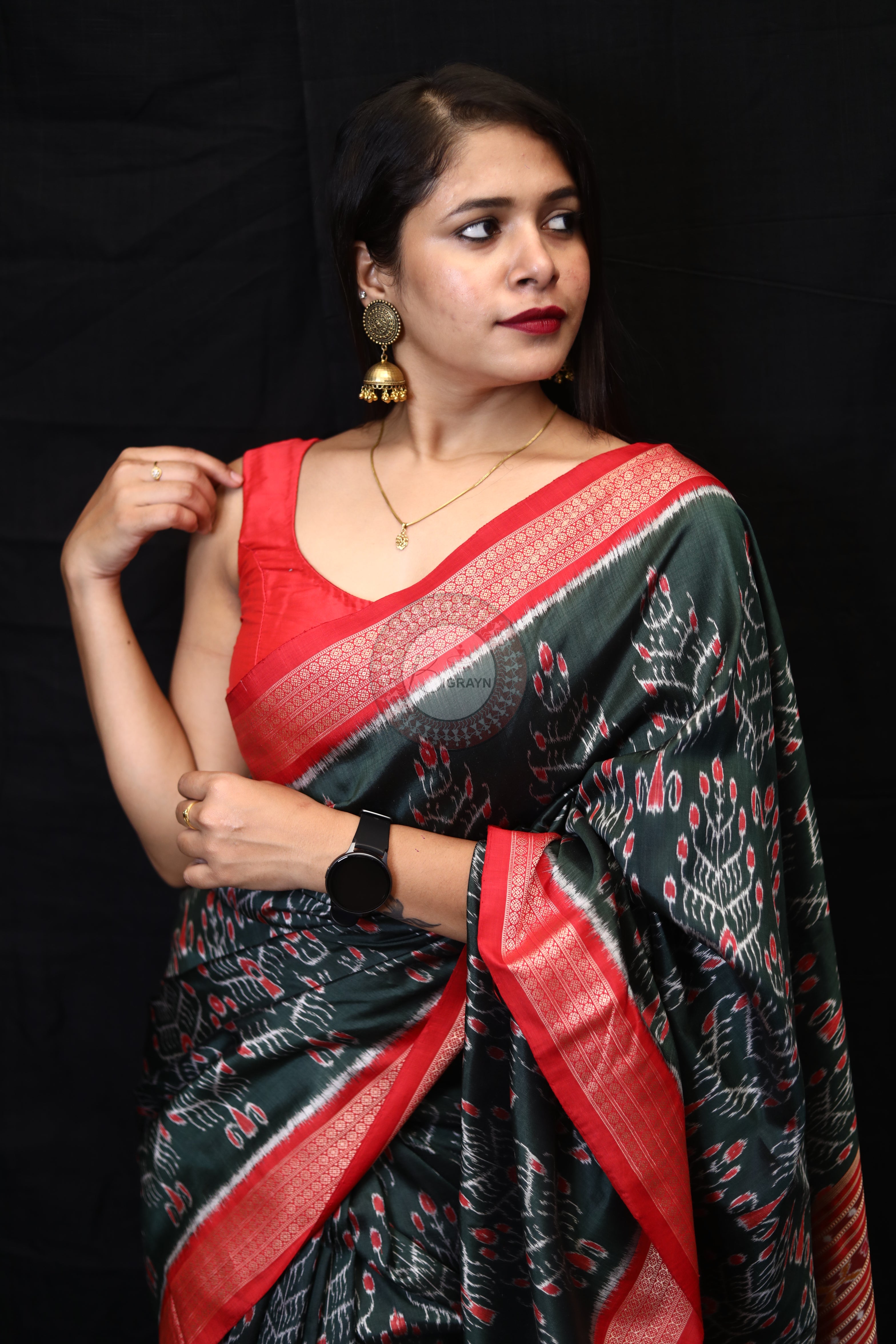 Olive Green Tribal Tree Mulberry Silk Saree