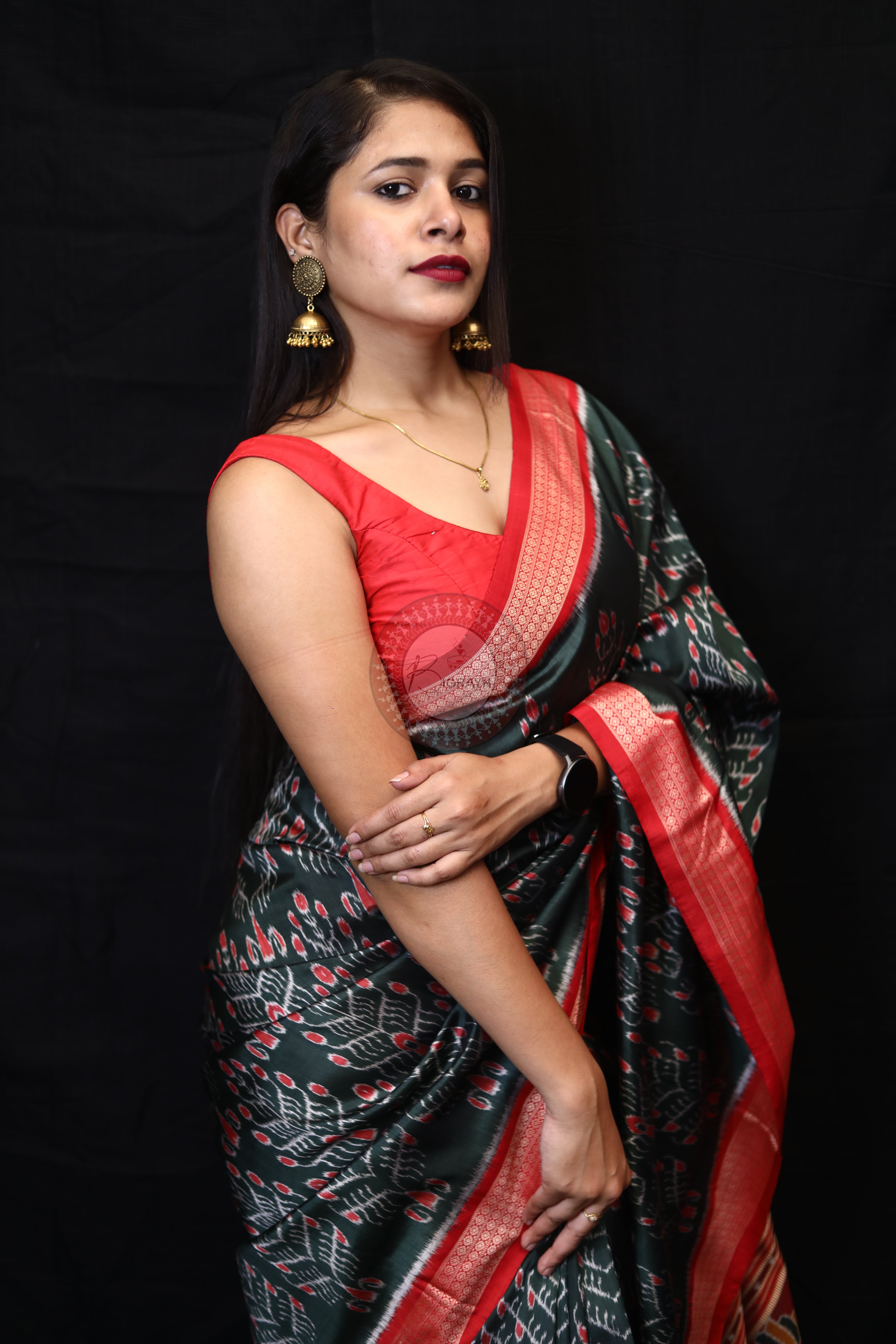 Olive Green Tribal Tree Mulberry Silk Saree
