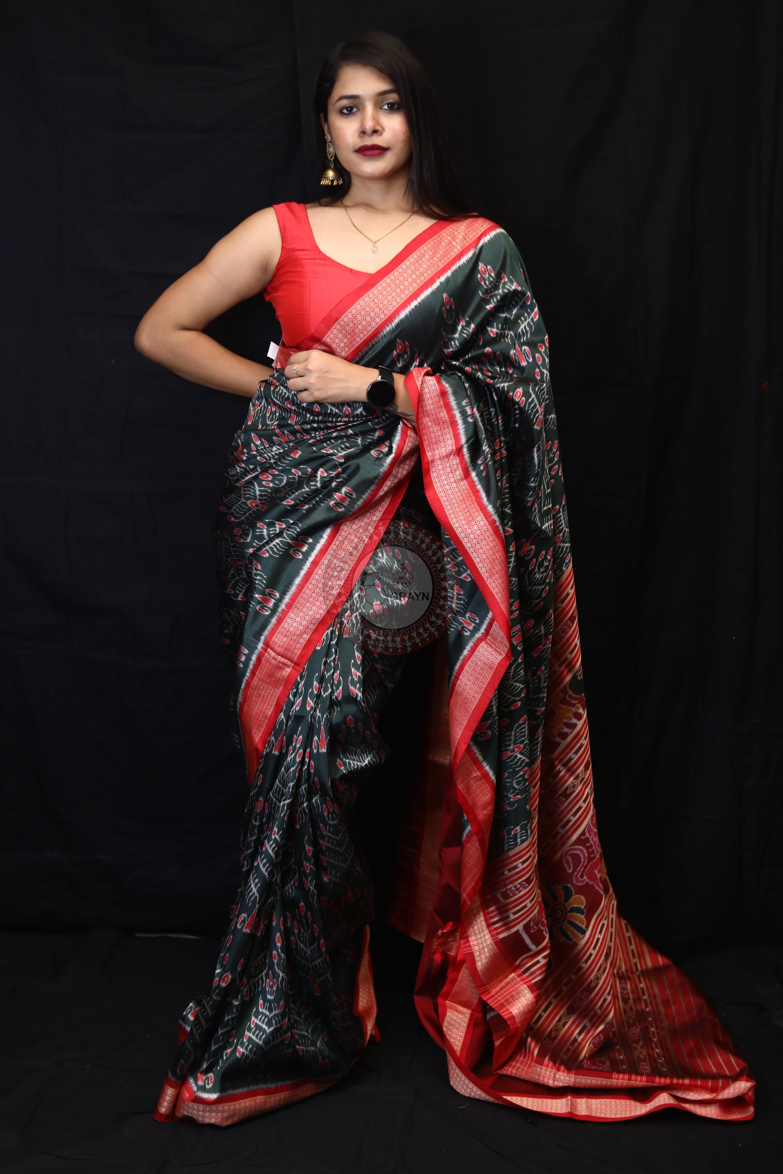 Olive Green Tribal Tree Mulberry Silk Saree