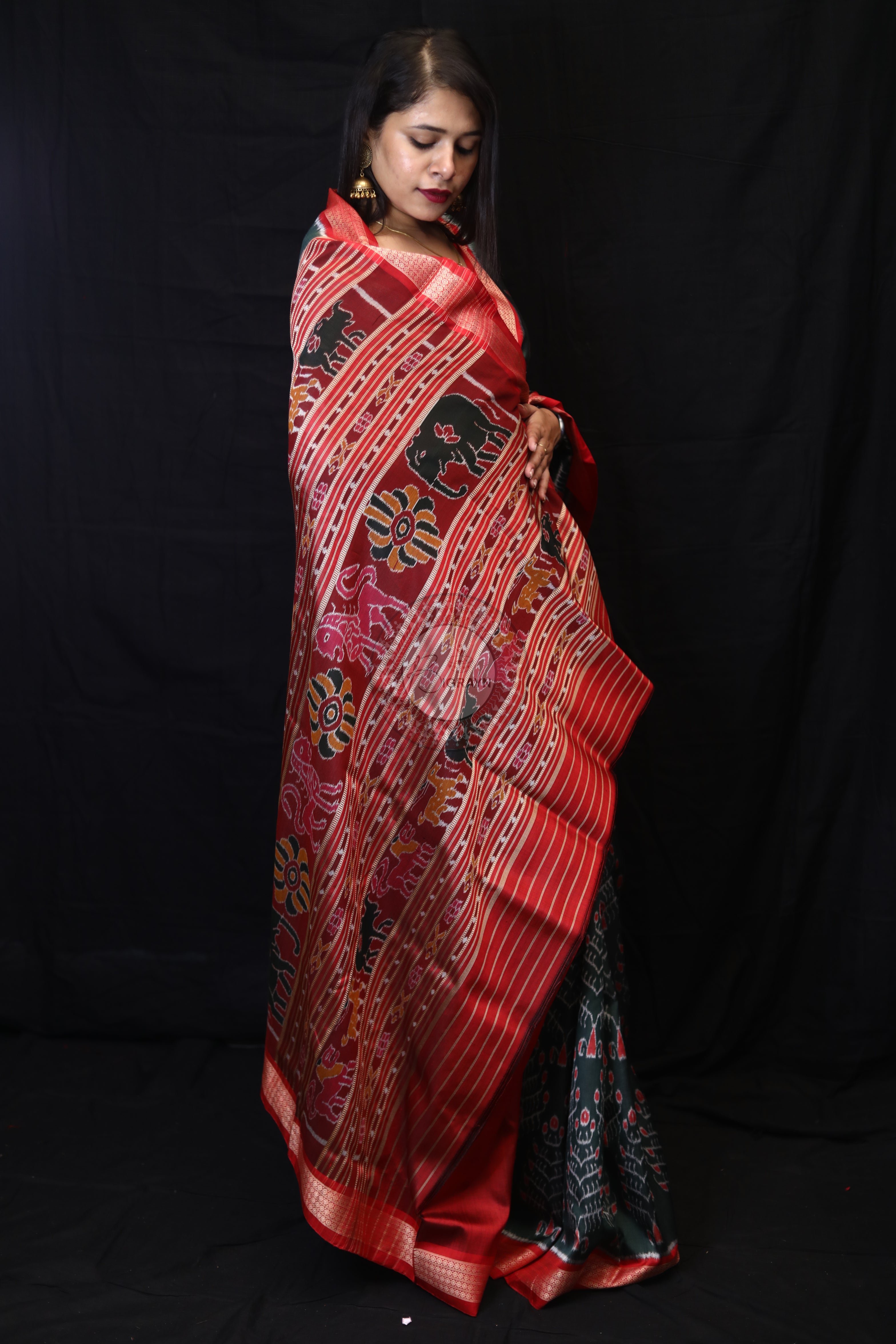 Olive Green Tribal Tree Mulberry Silk Saree