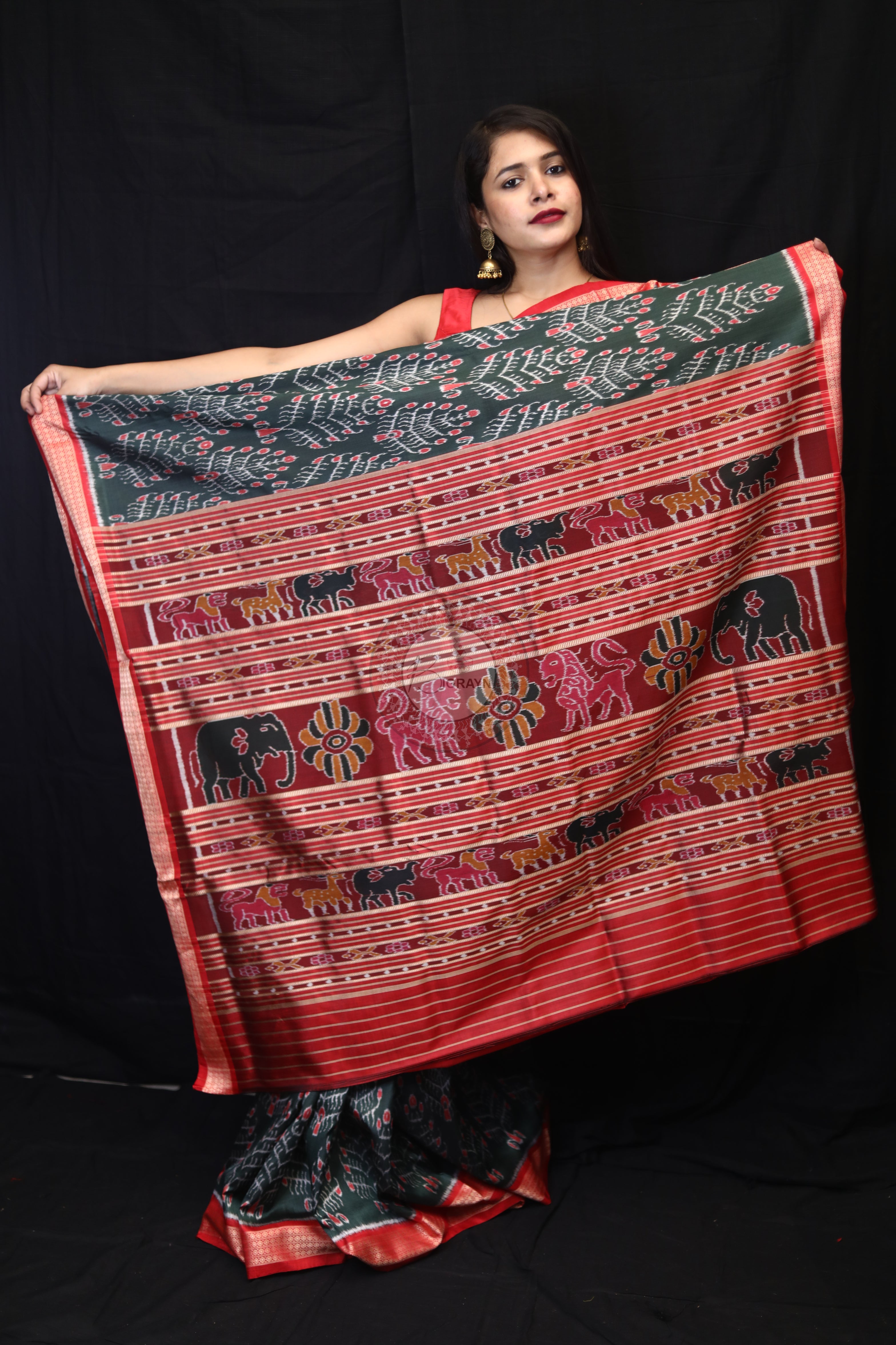 Olive Green Tribal Tree Mulberry Silk Saree