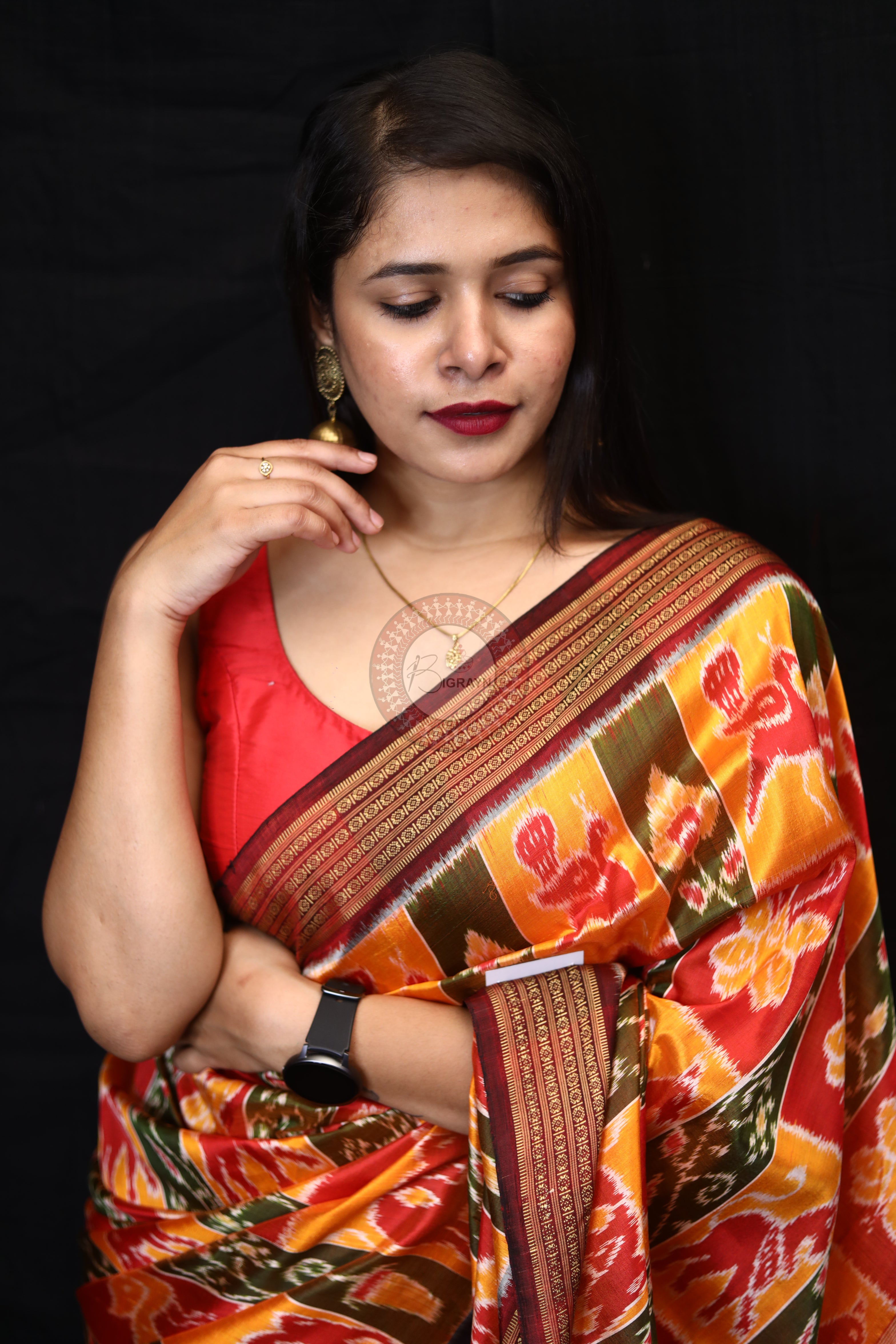 Yellow Red Green Nabakothi Mulberry Silk Saree
