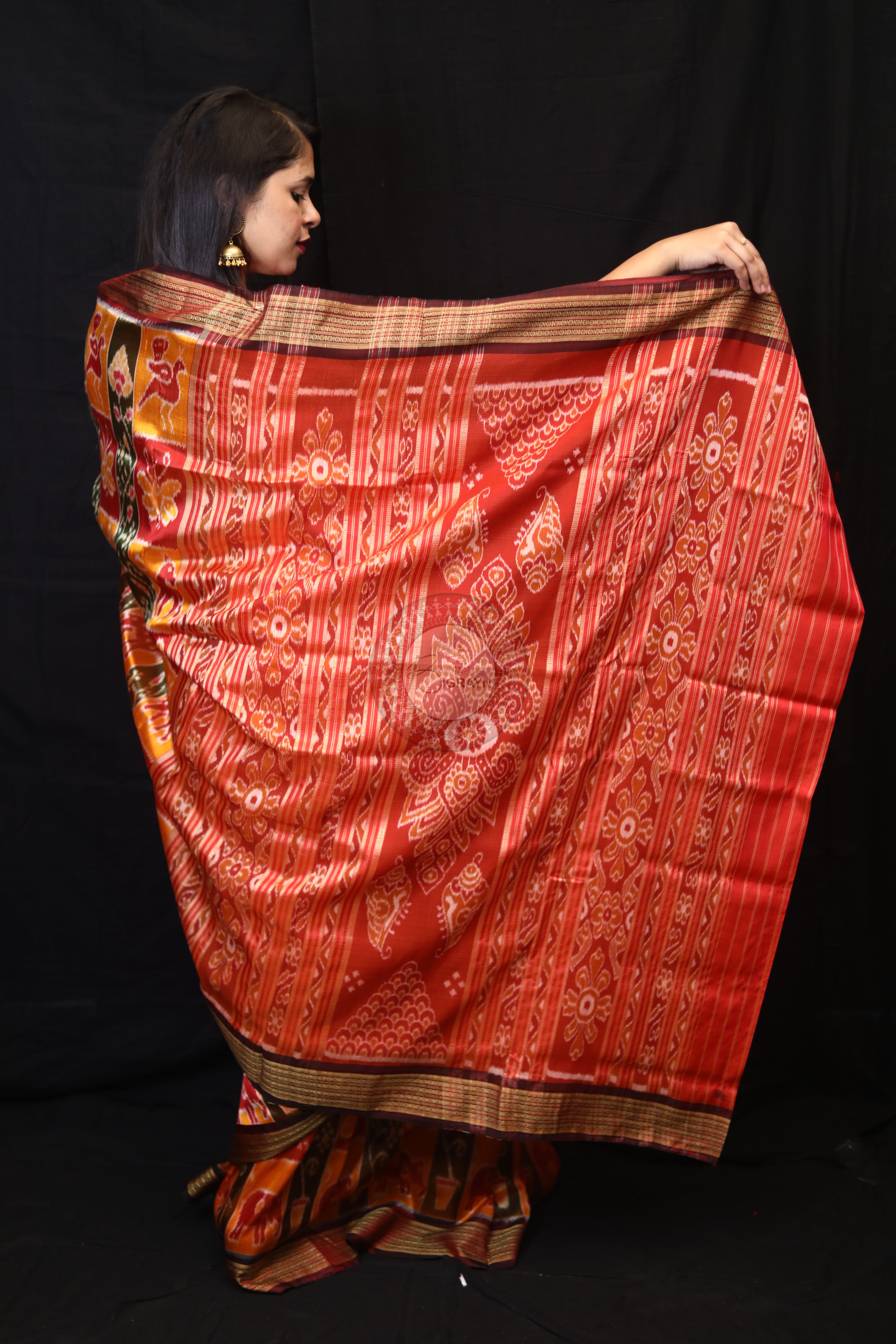 Yellow Red Green Nabakothi Mulberry Silk Saree