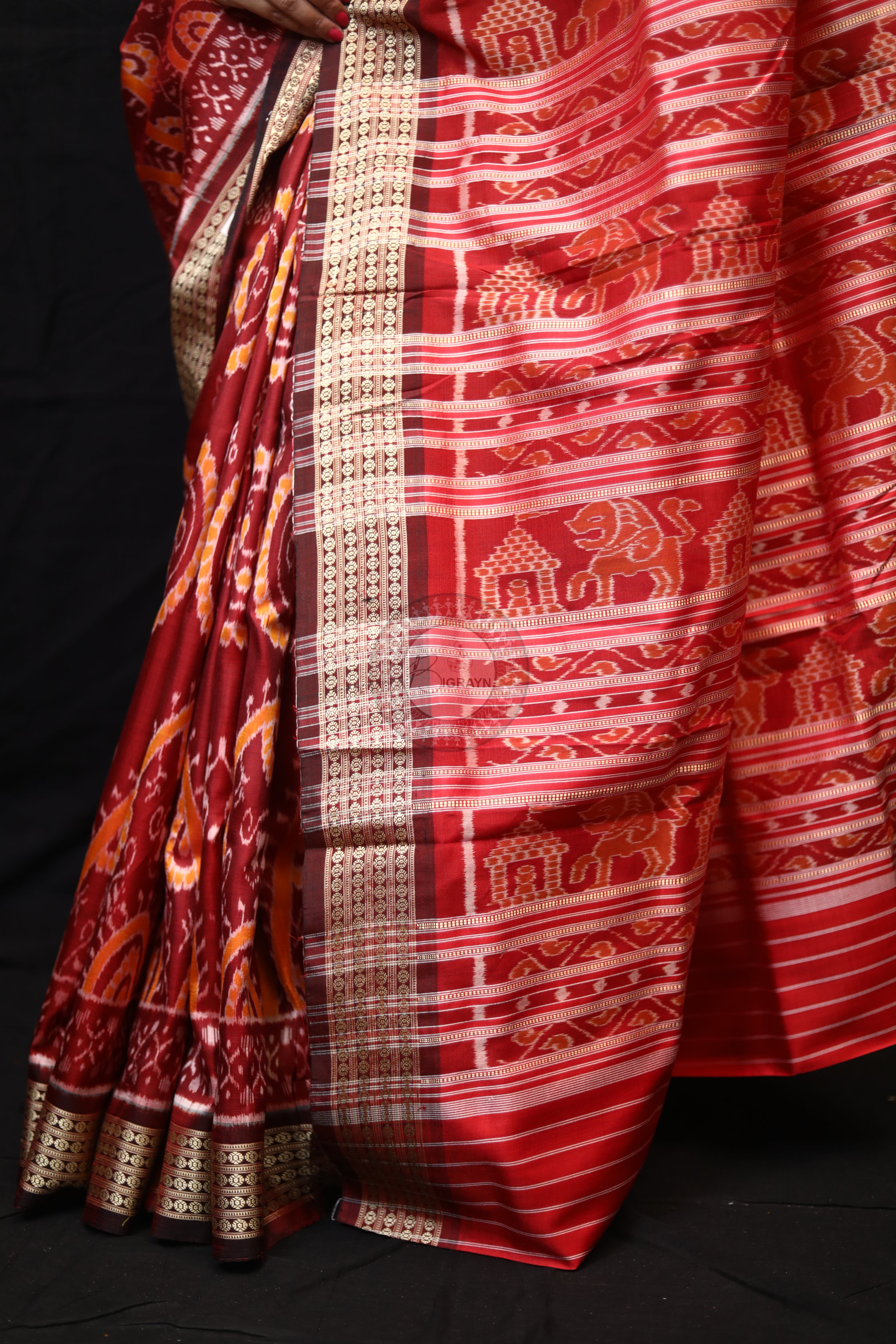 Maroon Laxmi Pada Mulberry Silk Saree