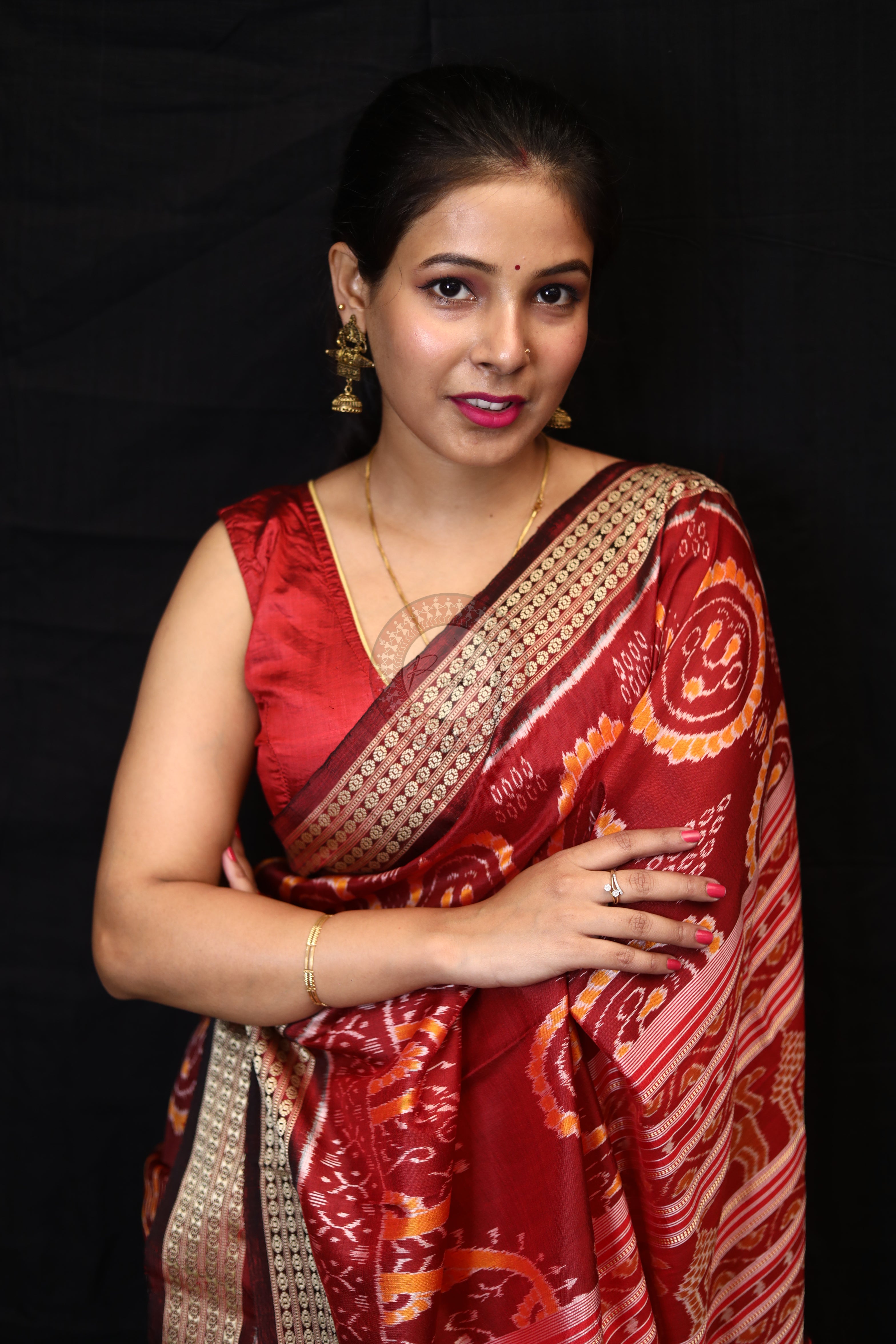 Maroon Laxmi Pada Mulberry Silk Saree