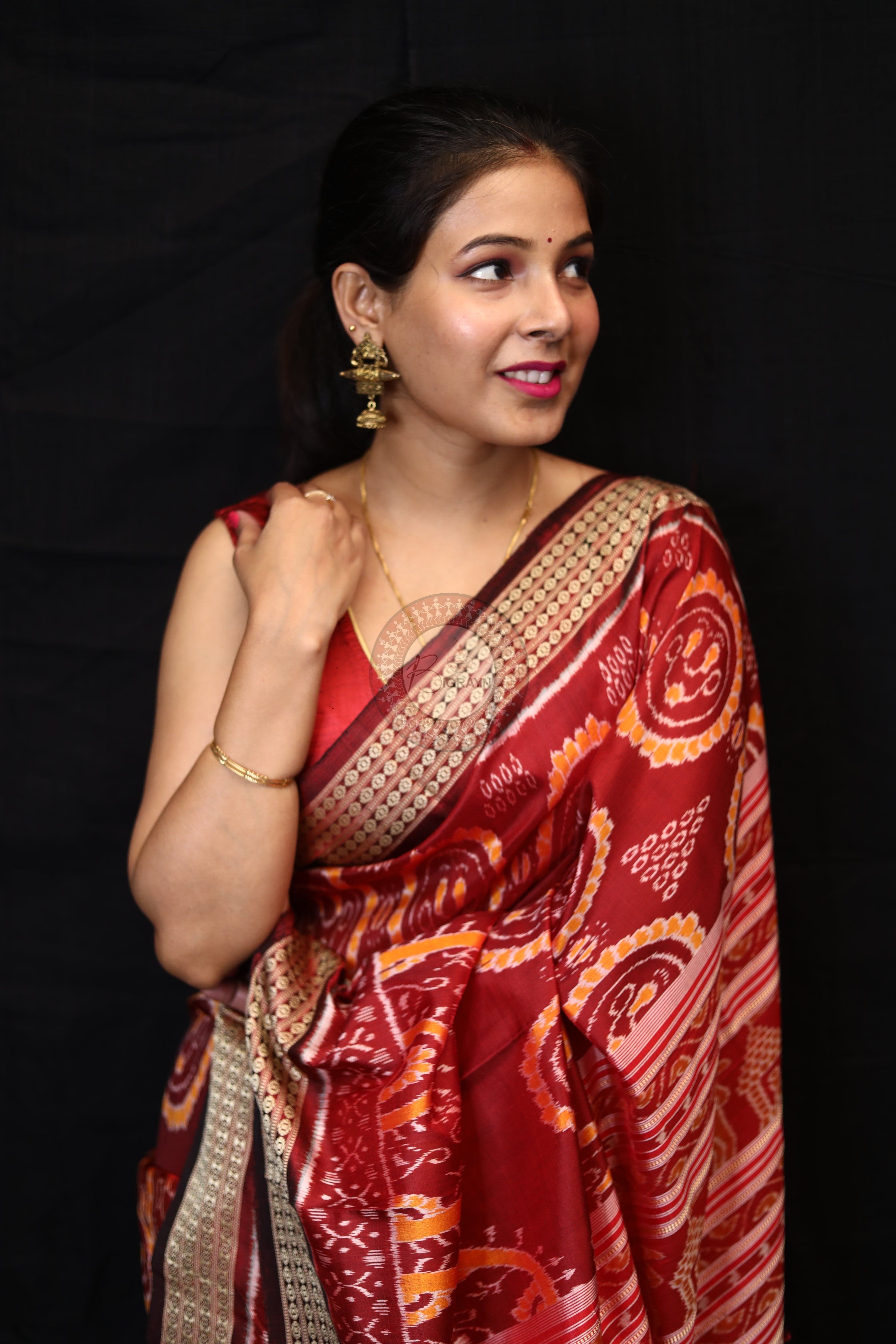 Maroon Laxmi Pada Mulberry Silk Saree