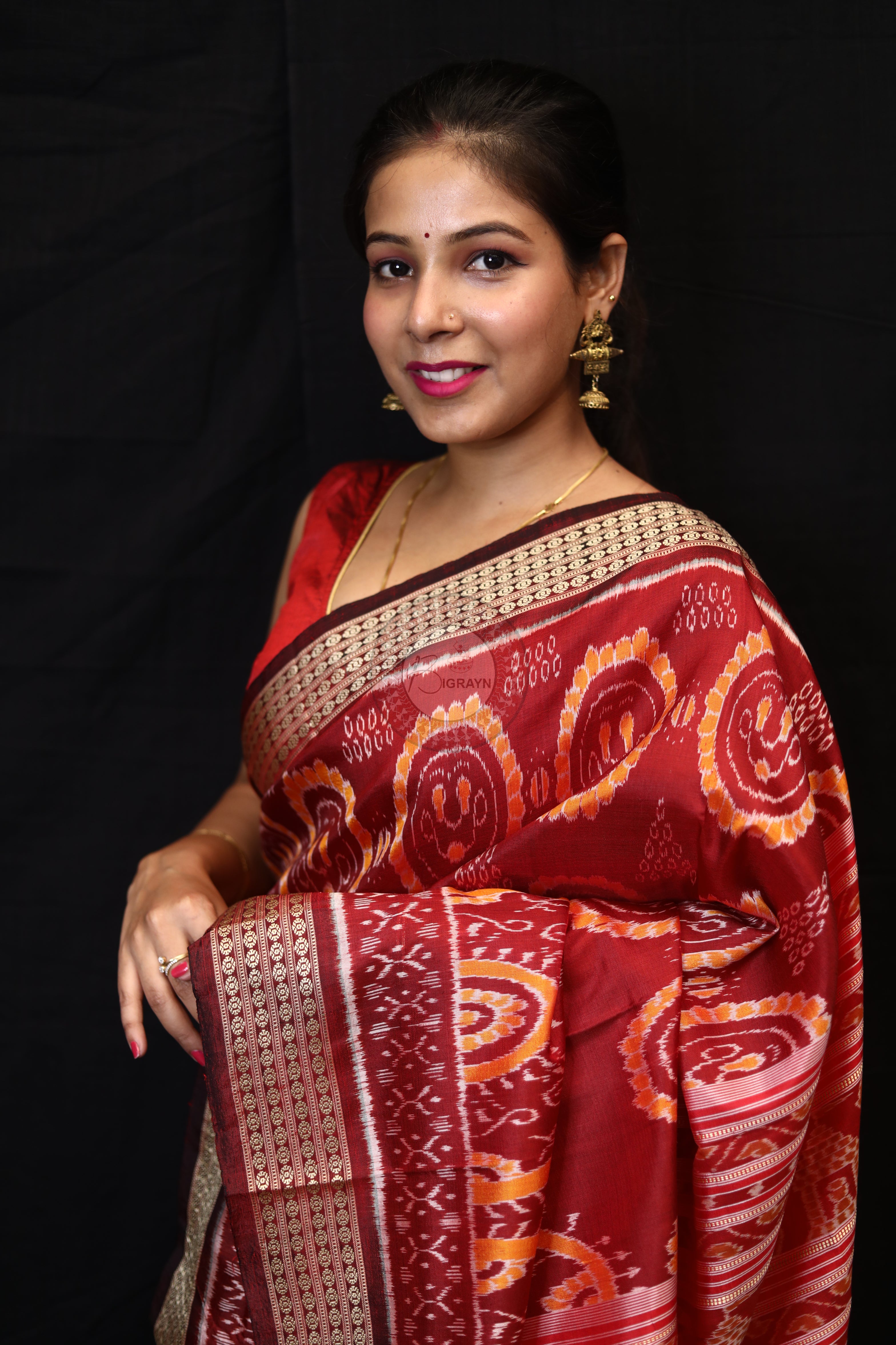 Maroon Laxmi Pada Mulberry Silk Saree