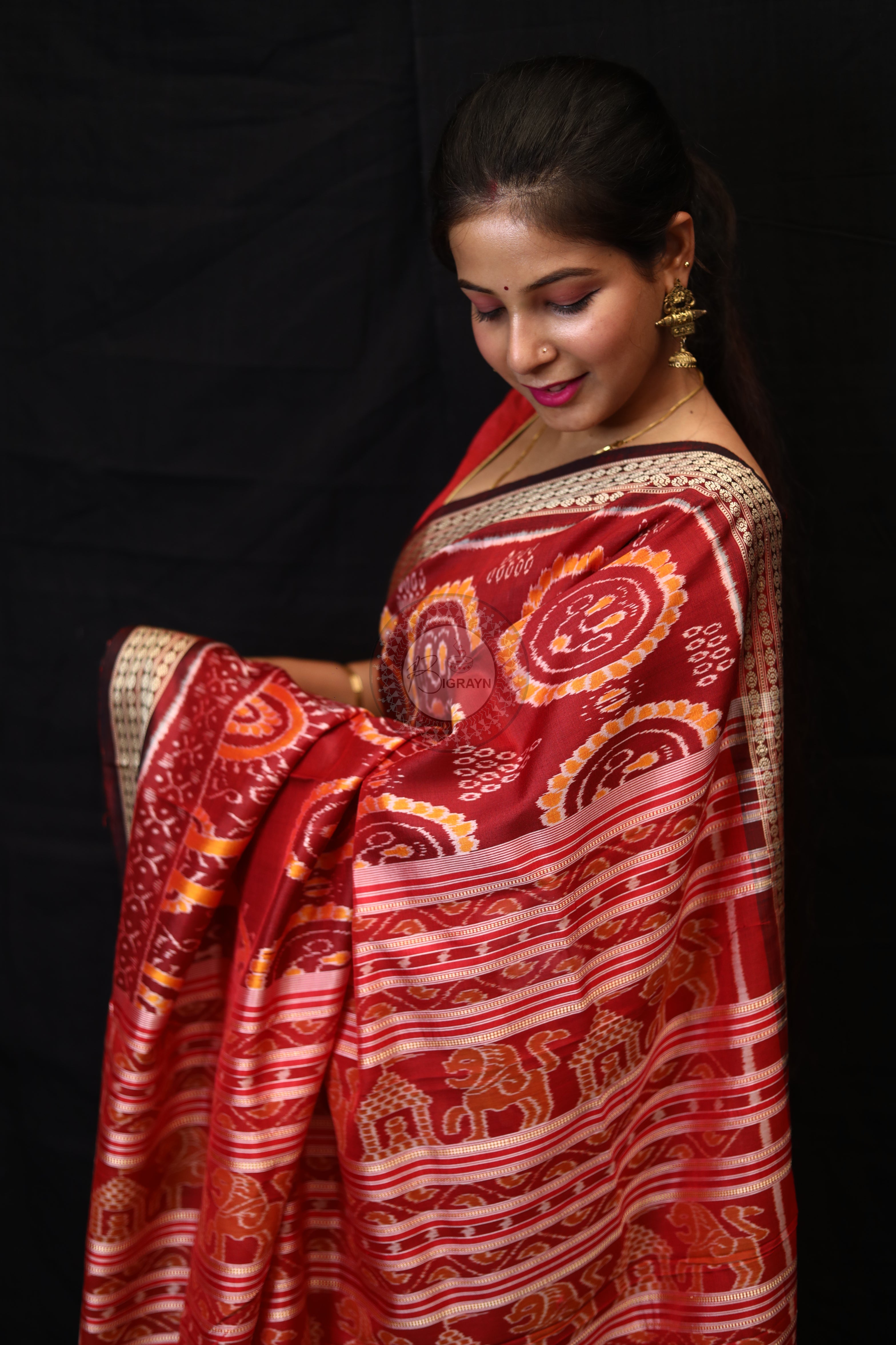 Maroon Laxmi Pada Mulberry Silk Saree