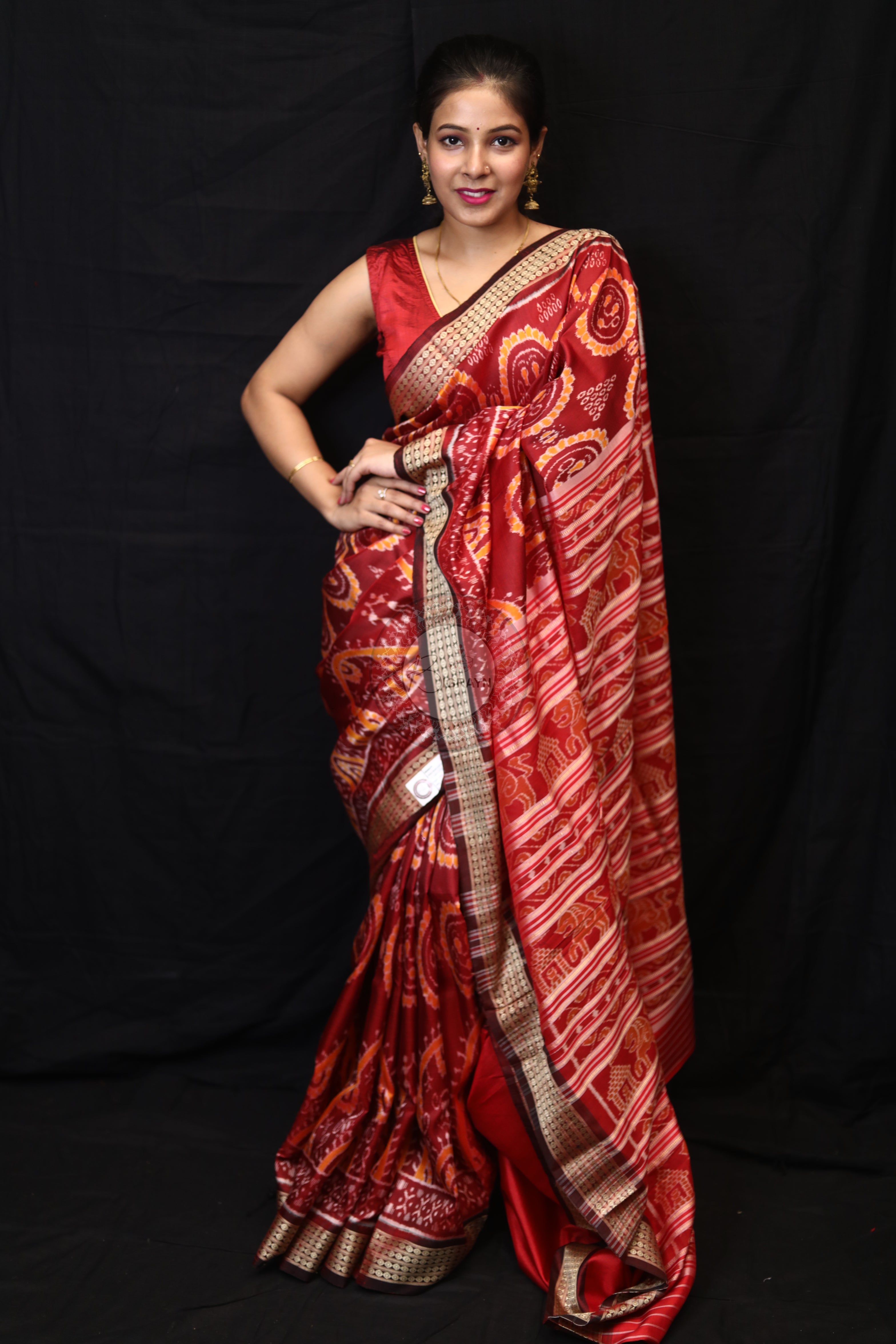 Maroon Laxmi Pada Mulberry Silk Saree