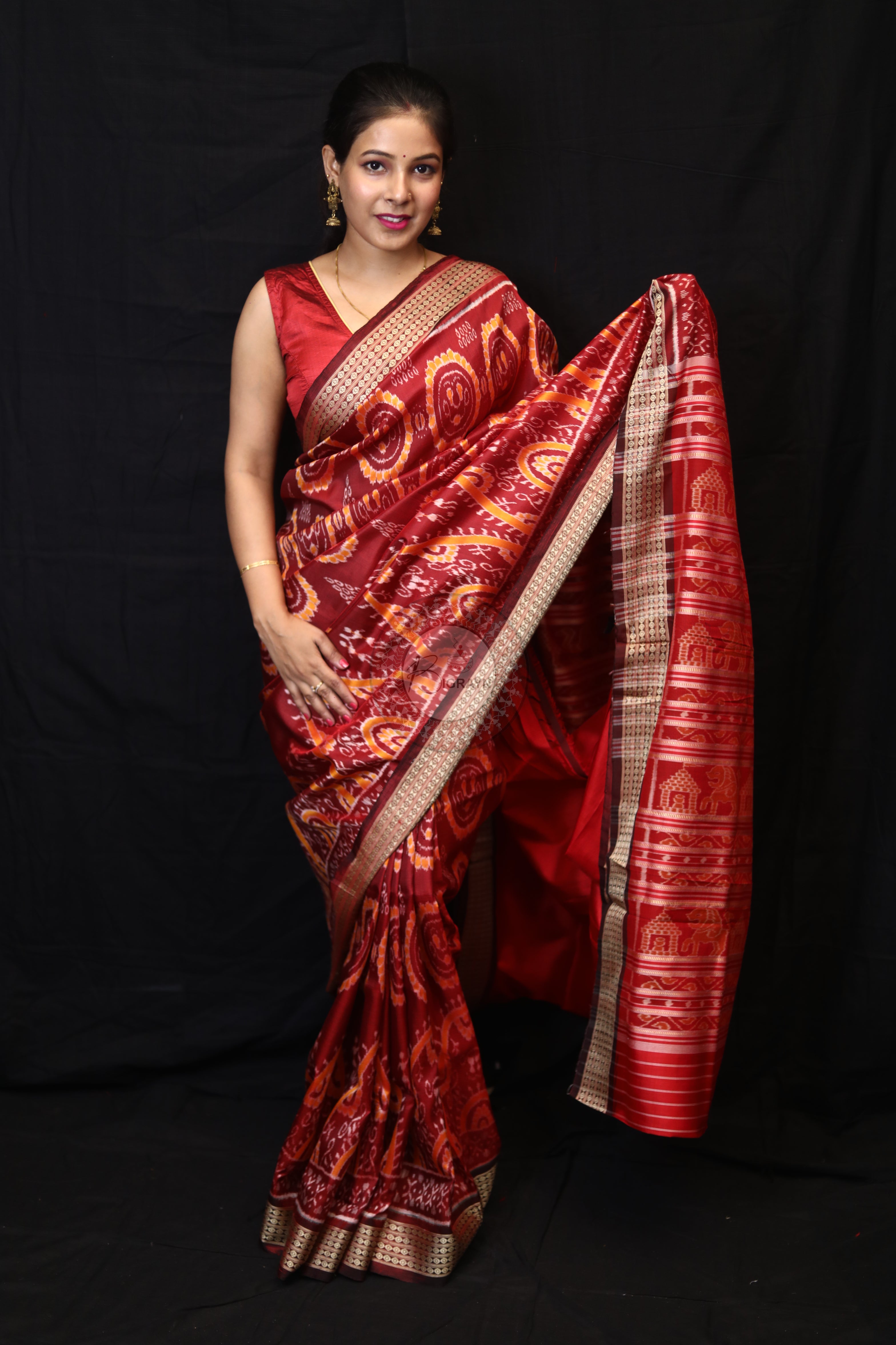 Maroon Laxmi Pada Mulberry Silk Saree