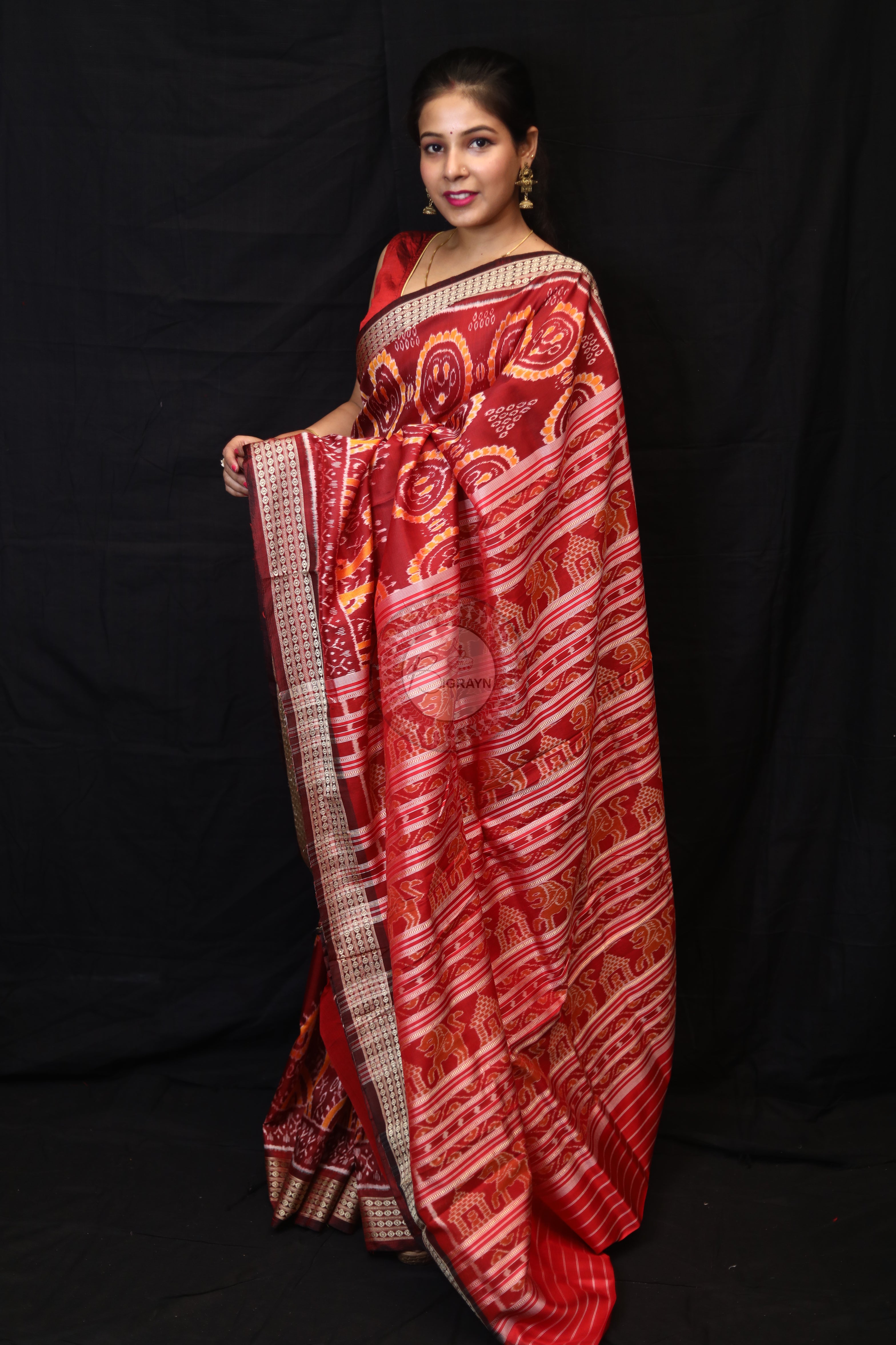 Maroon Laxmi Pada Mulberry Silk Saree