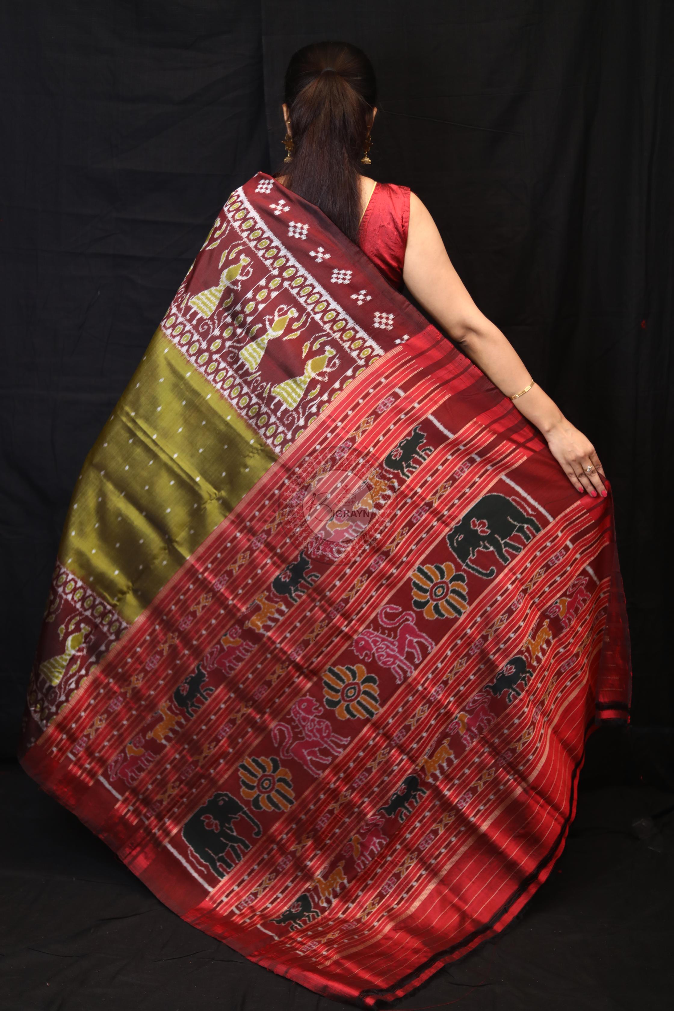 Mehndi Red Tribal Pasapali Border Mulberry Silk Saree
