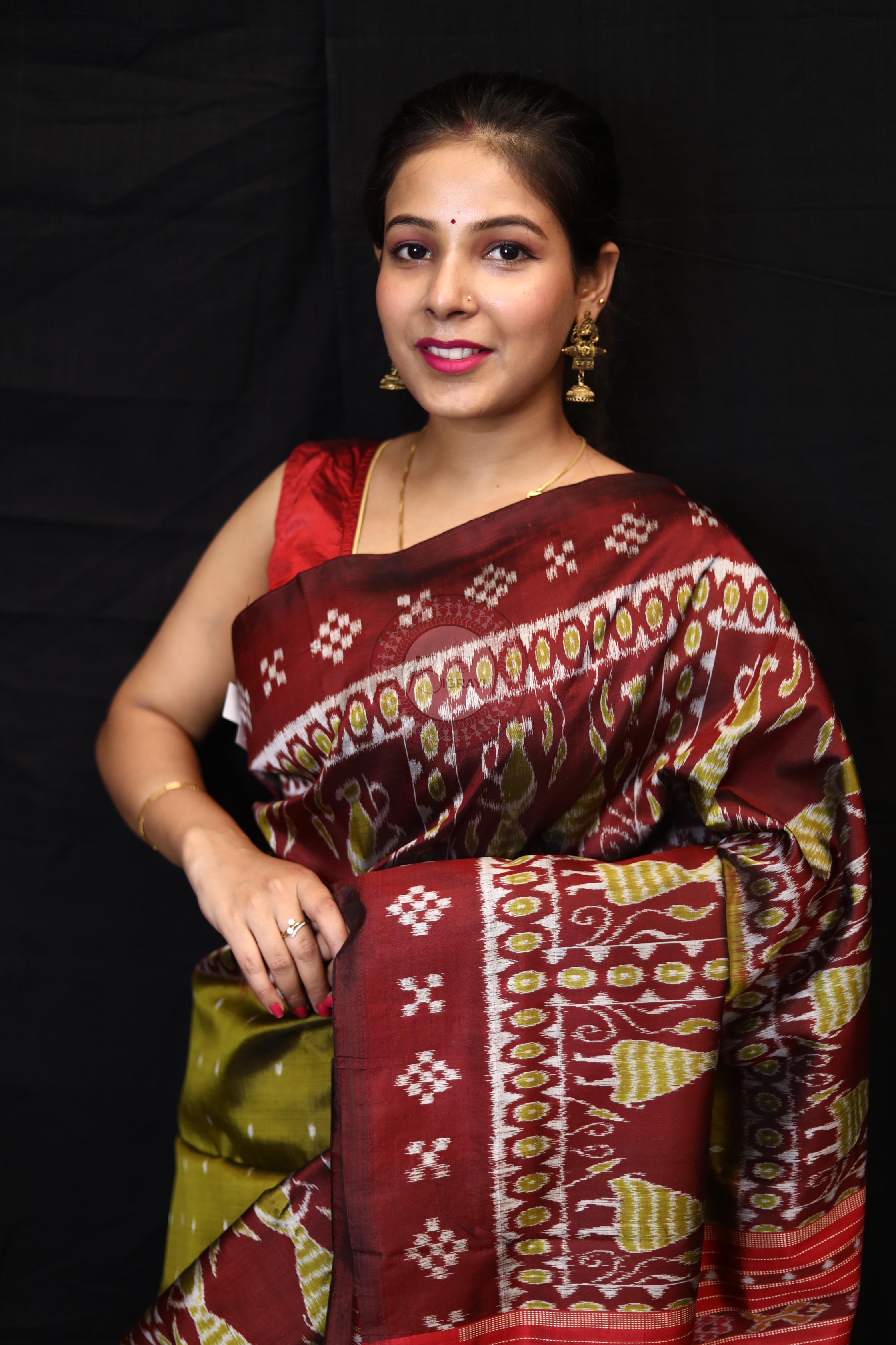 Mehndi Red Tribal Pasapali Border Mulberry Silk Saree