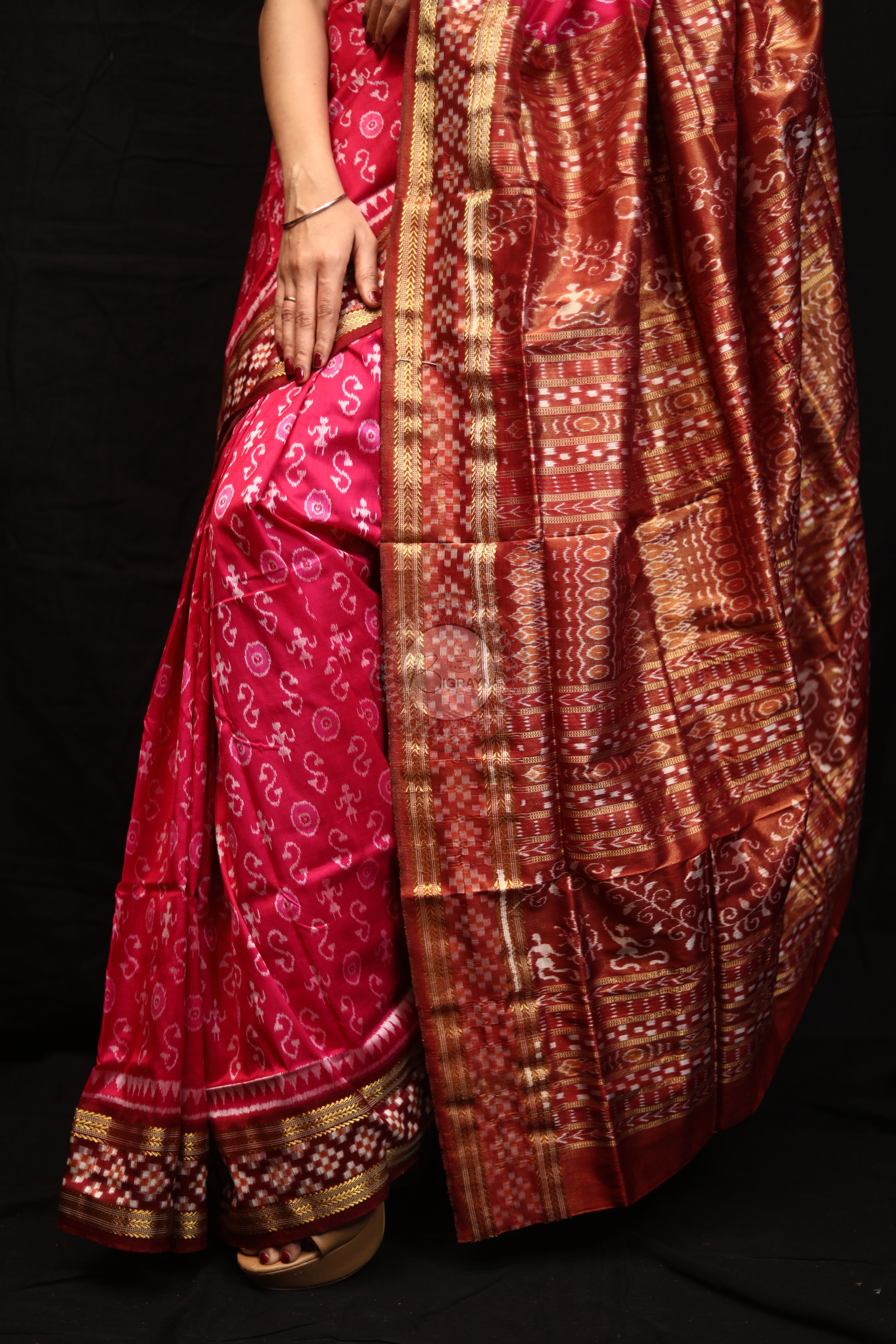 "Odisha Handloom Tissue Silk Saree with shimmering texture, elegant zari border, and lightweight drape, handcrafted by artisans"