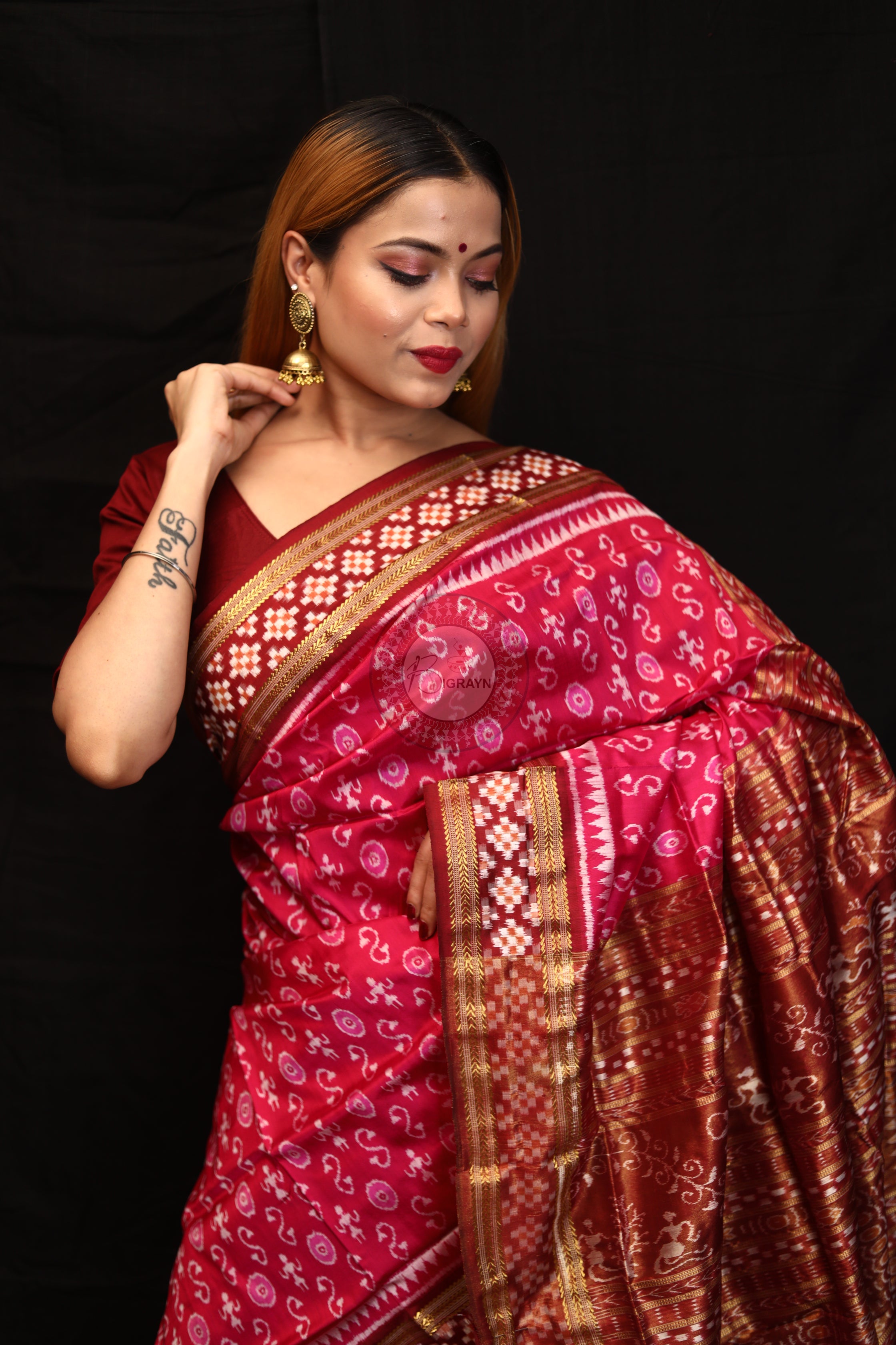 "Odisha Handloom Tissue Silk Saree with shimmering texture, elegant zari border, and lightweight drape, handcrafted by artisans"