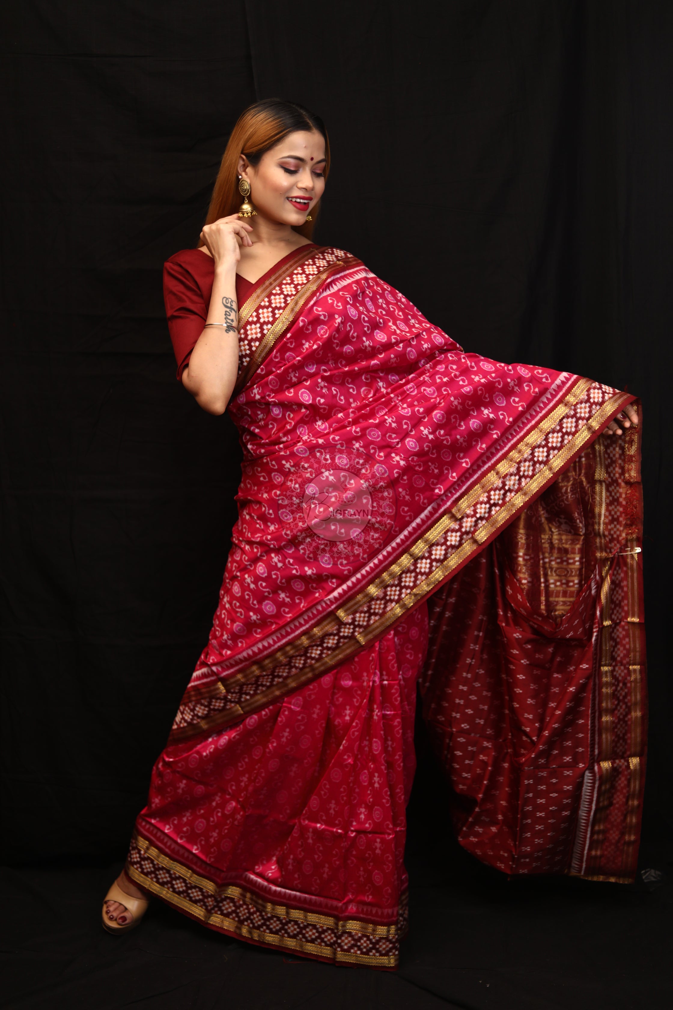"Odisha Handloom Tissue Silk Saree with shimmering texture, elegant zari border, and lightweight drape, handcrafted by artisans"