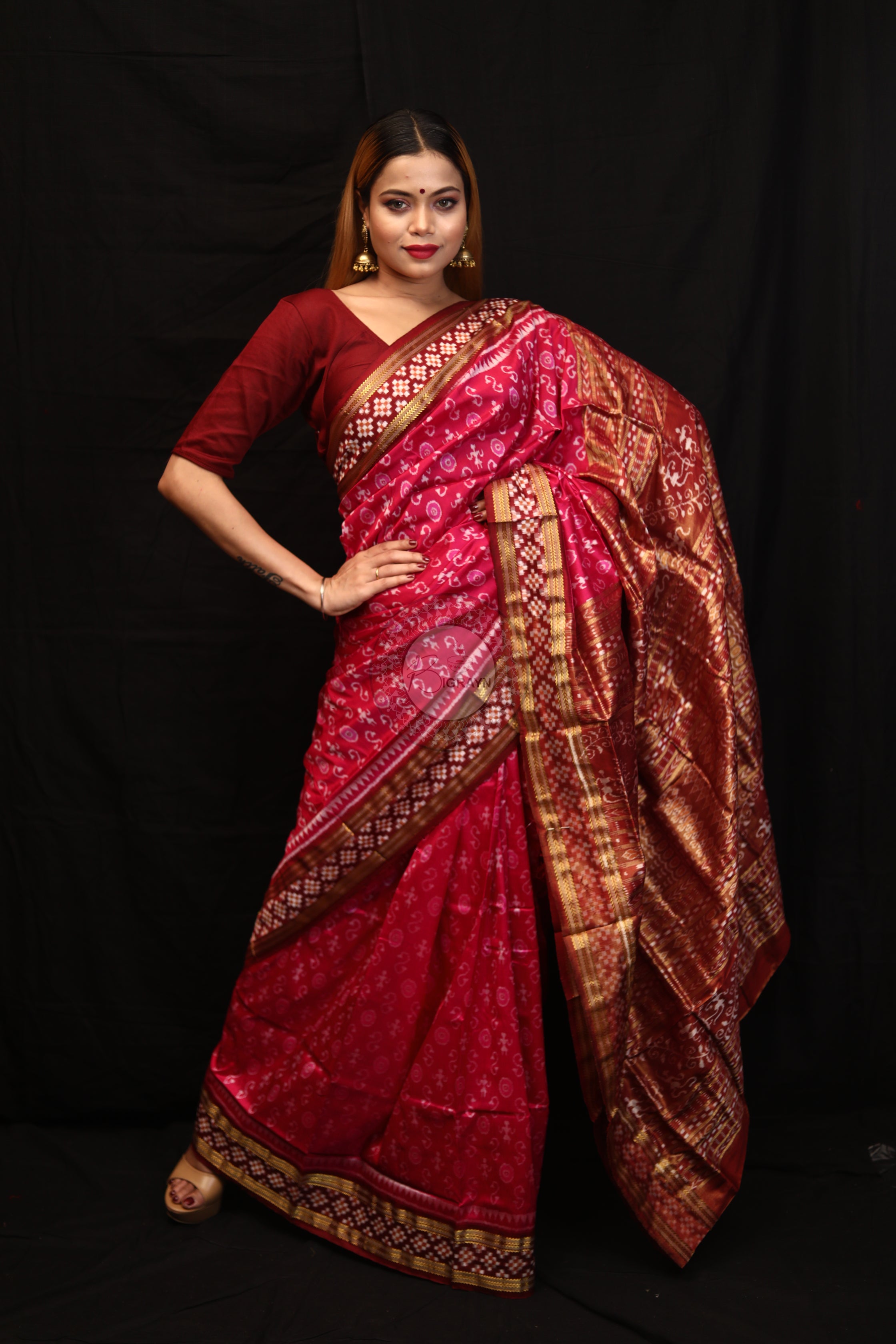 "Odisha Handloom Tissue Silk Saree with shimmering texture, elegant zari border, and lightweight drape, handcrafted by artisans"