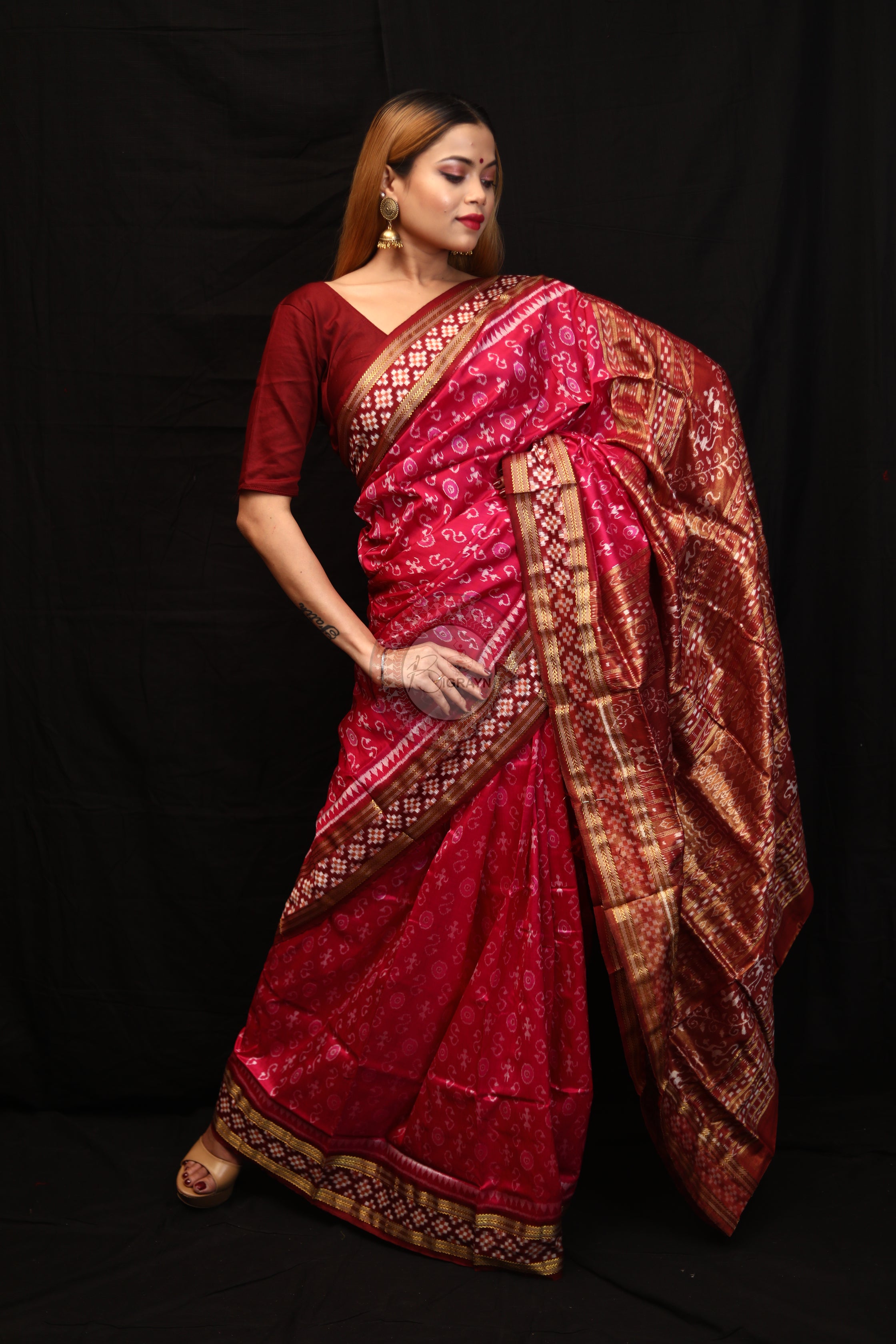 "Odisha Handloom Tissue Silk Saree with shimmering texture, elegant zari border, and lightweight drape, handcrafted by artisans"