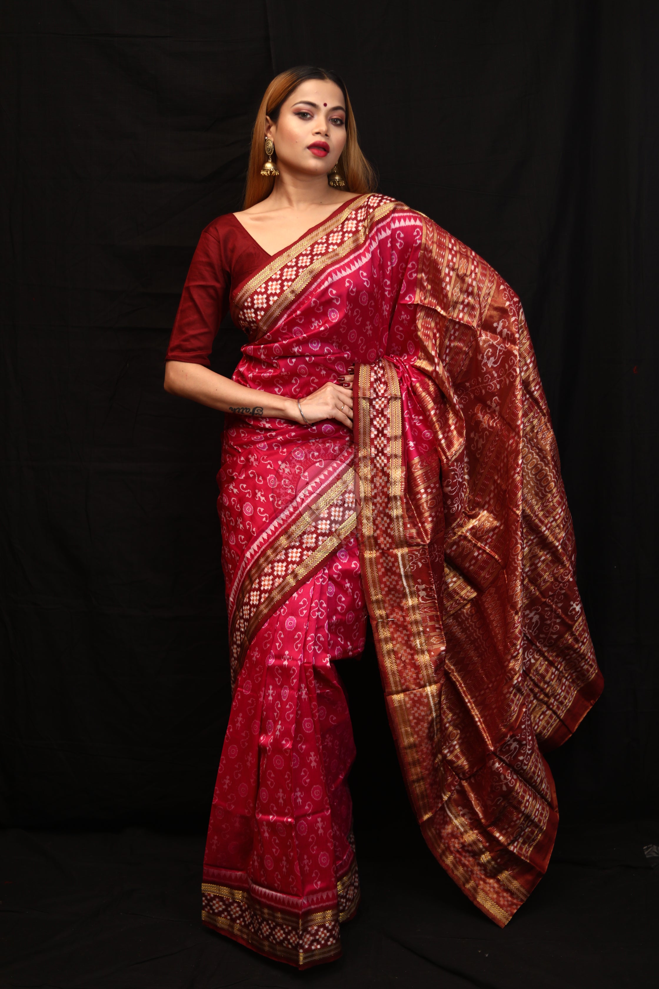 "Odisha Handloom Tissue Silk Saree with shimmering texture, elegant zari border, and lightweight drape, handcrafted by artisans"