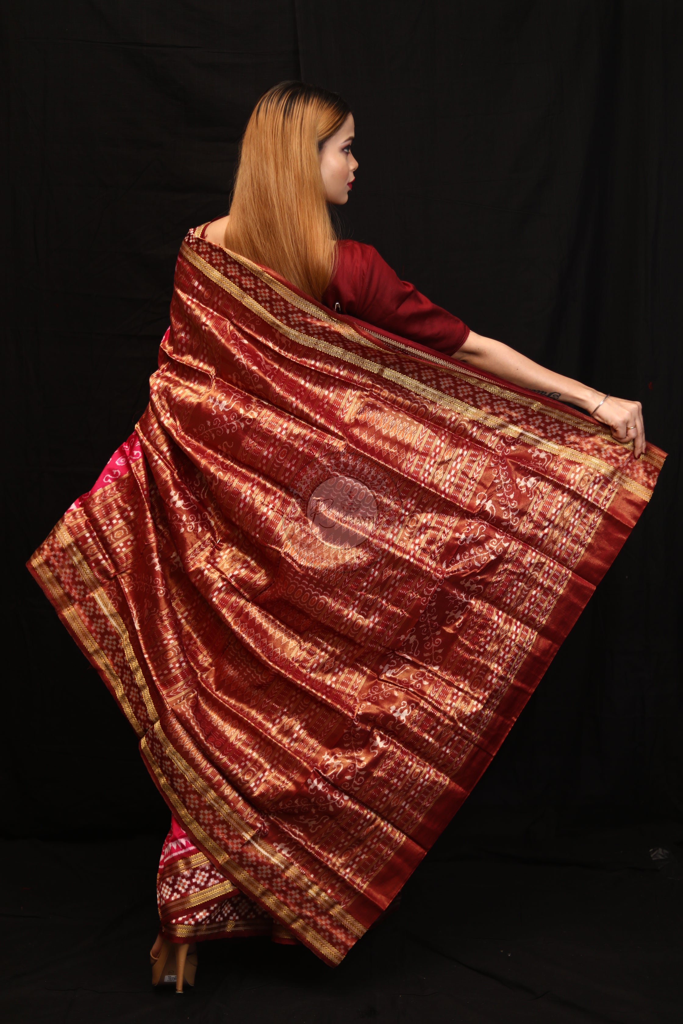 "Odisha Handloom Tissue Silk Saree with shimmering texture, elegant zari border, and lightweight drape, handcrafted by artisans"