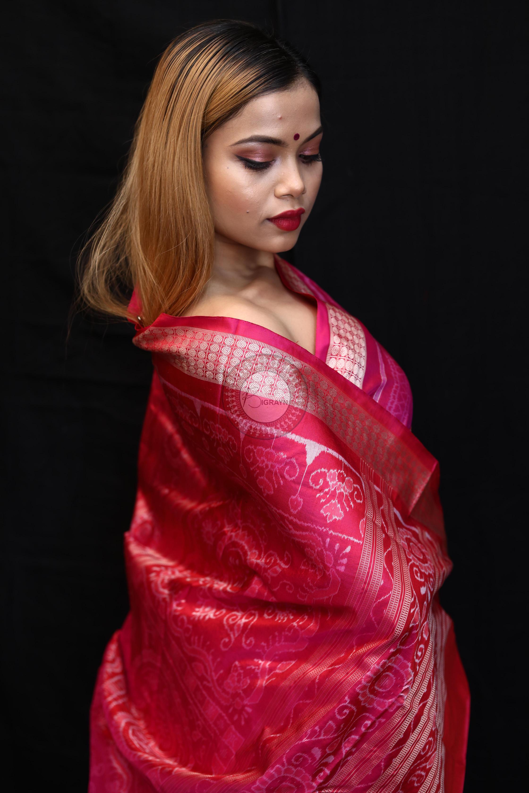 Mehndi Rani Pink Body Tribals Sambalpuri Silk Saree