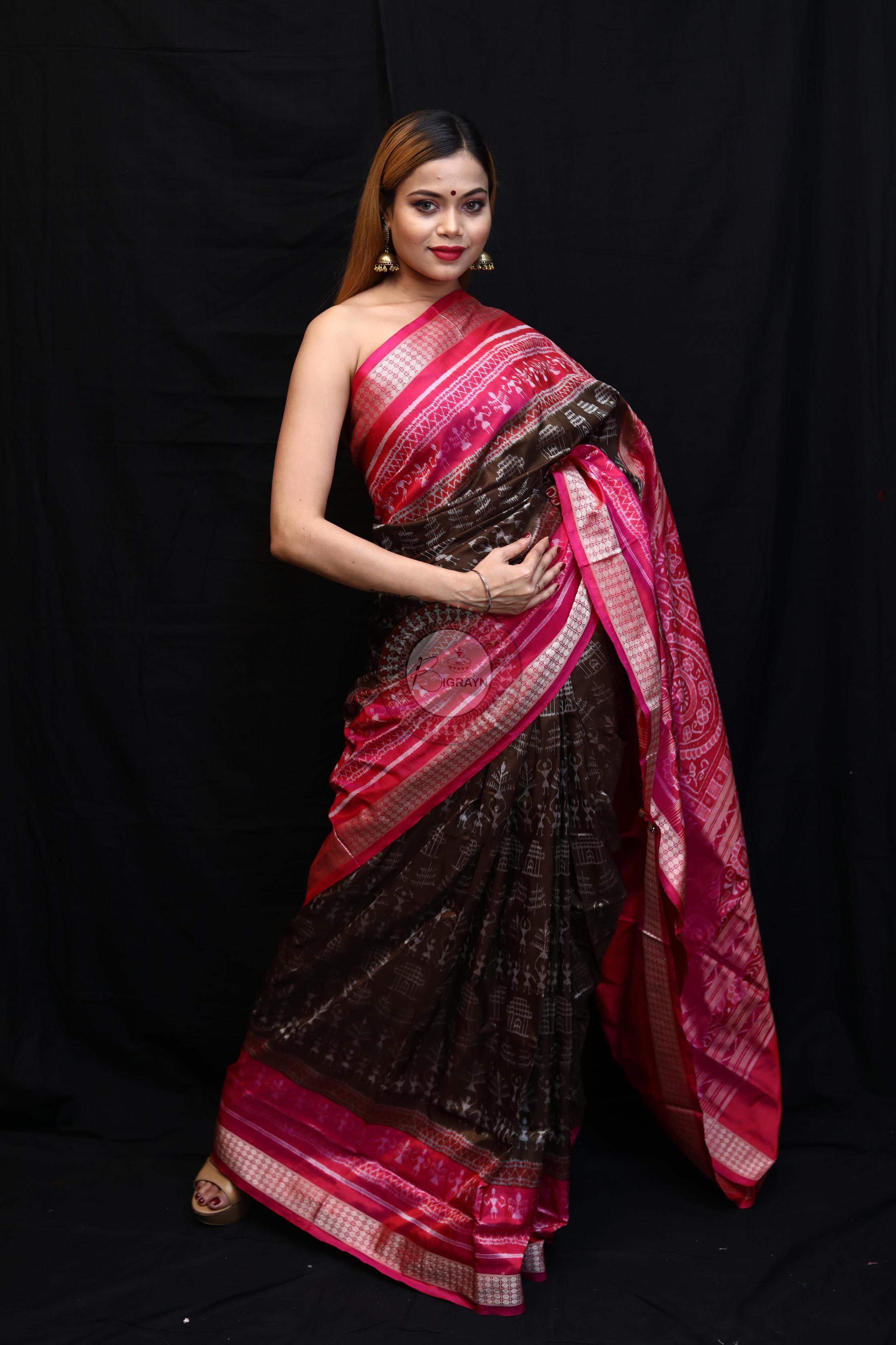 Mehndi Rani Pink Body Tribals Sambalpuri Silk Saree