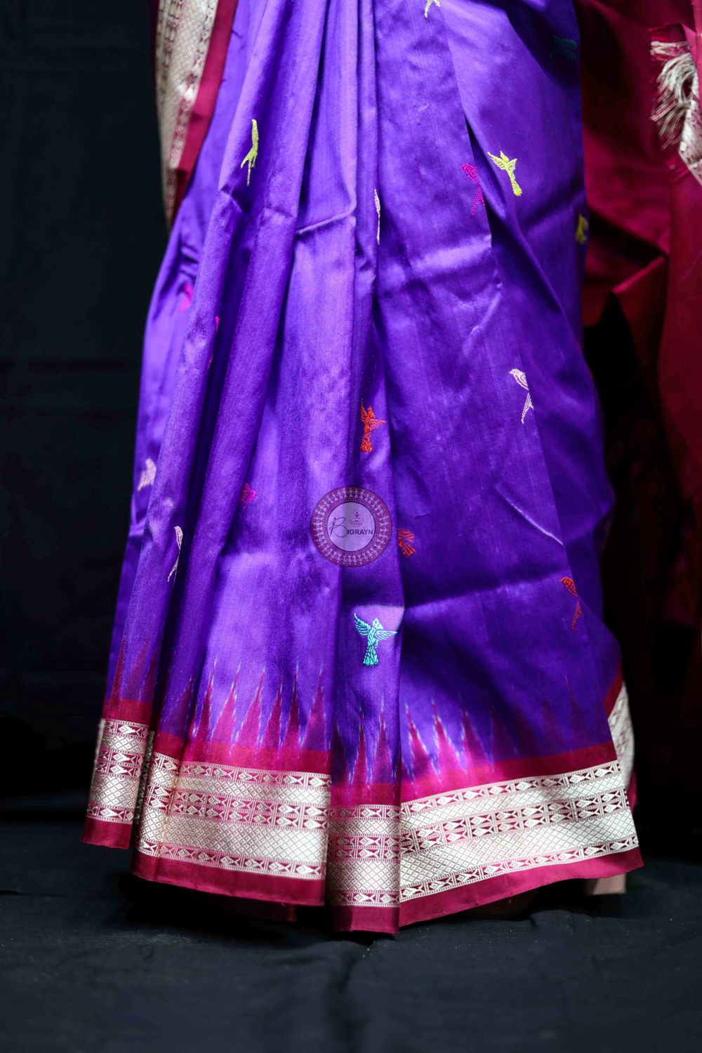 Purple Magenta Animal Planet Bomkai Silk Saree