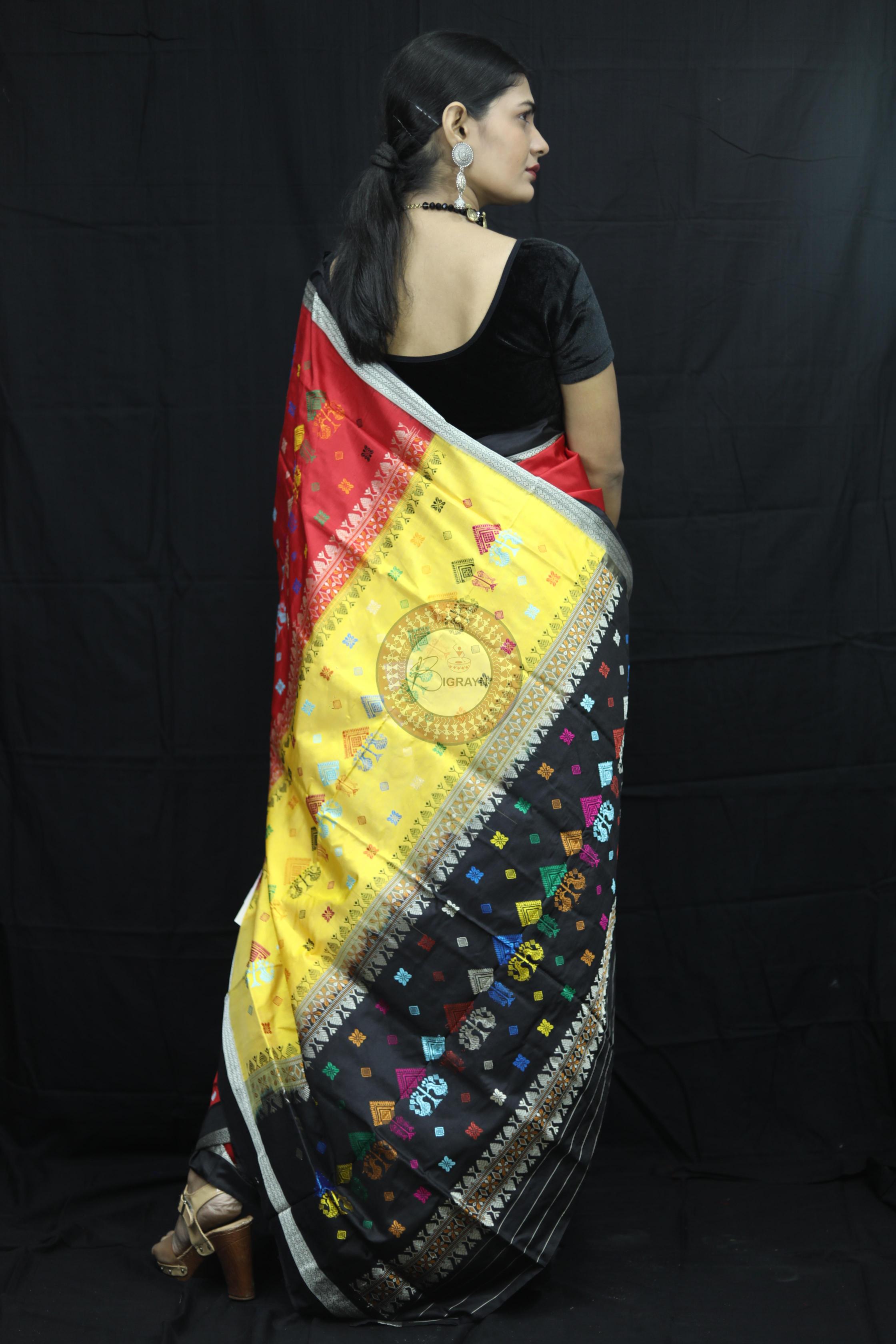 Red Black Teracotta Bomkai Silk Saree Silk Saree