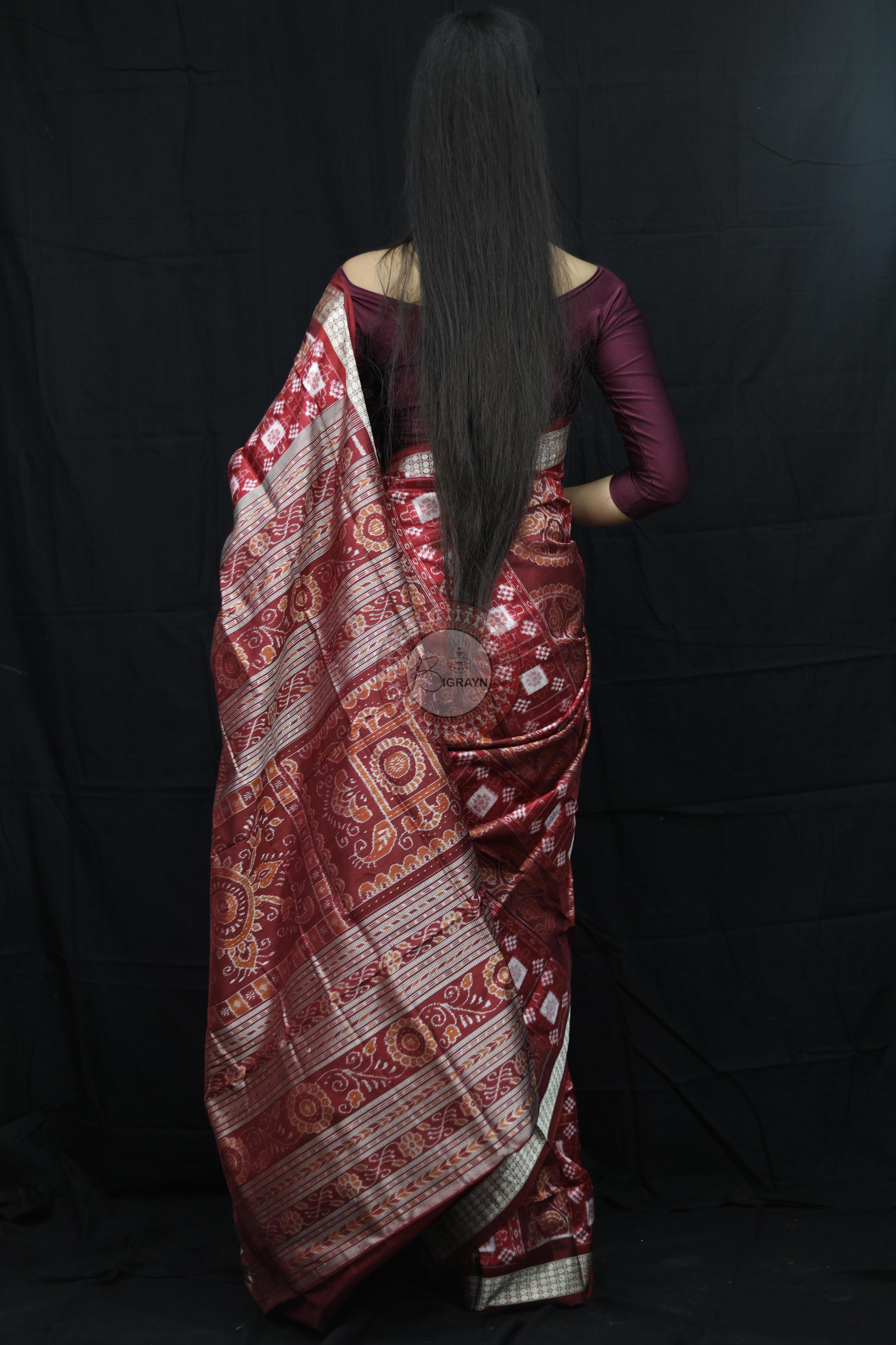 Maroon Pasapali Konark Chakra Sambalpuri Silk Saree