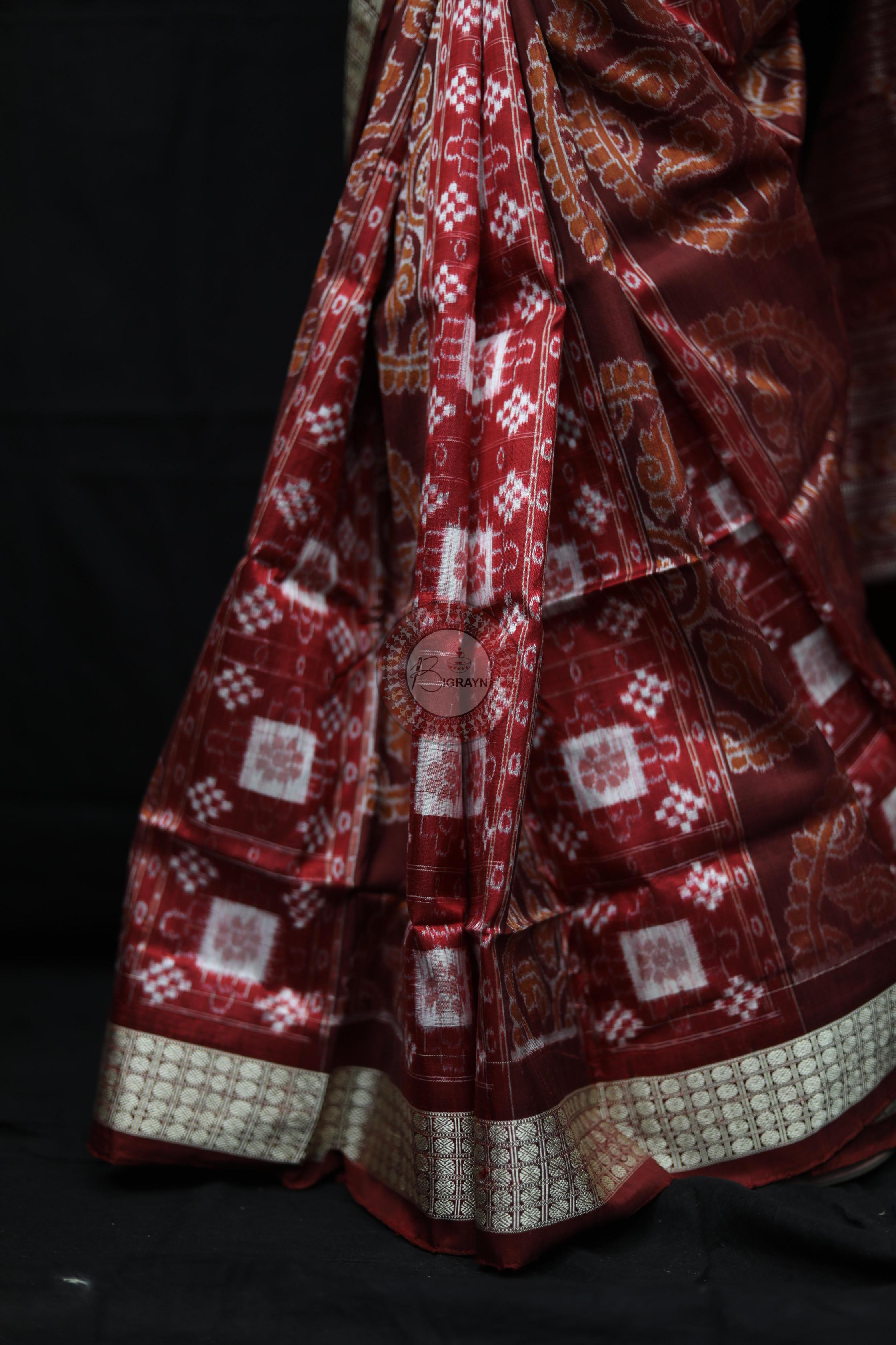 Maroon Pasapali Konark Chakra Sambalpuri Silk Saree