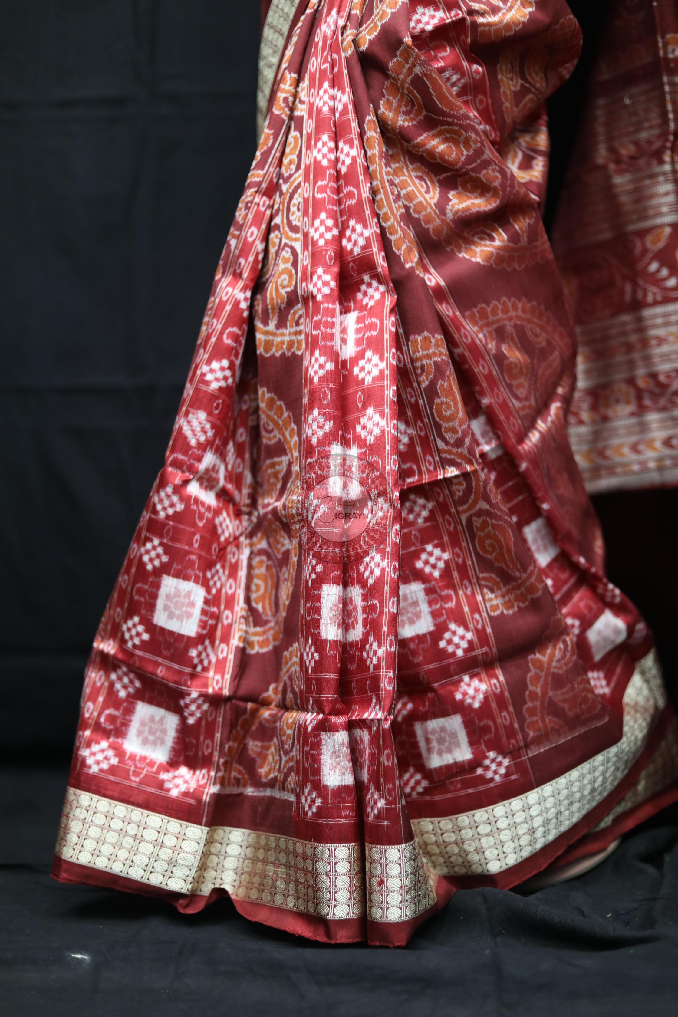 Maroon Pasapali Konark Chakra Sambalpuri Silk Saree
