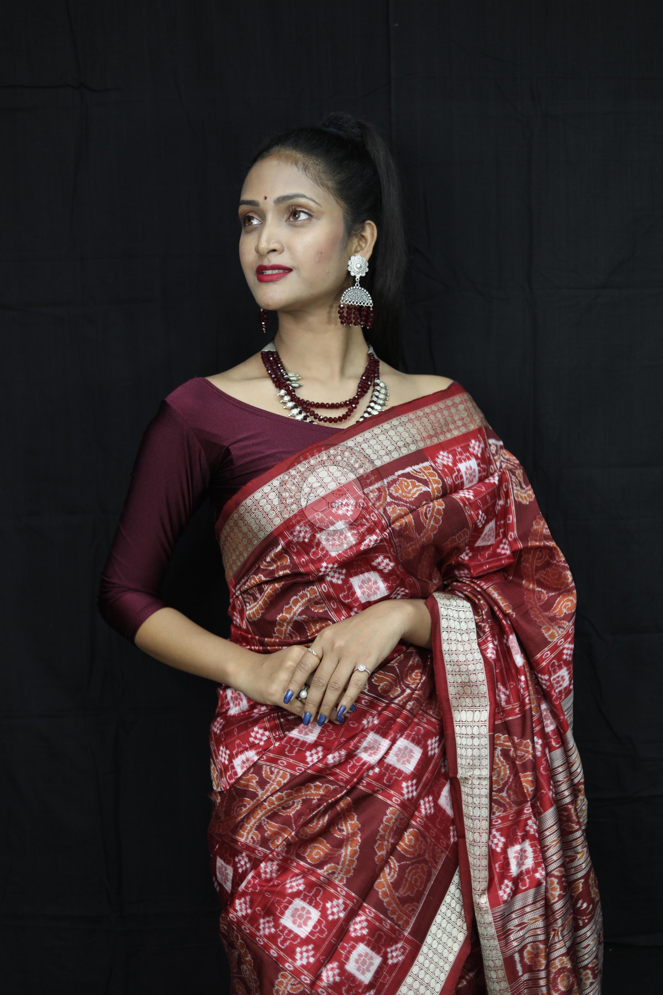 Maroon Pasapali Konark Chakra Sambalpuri Silk Saree