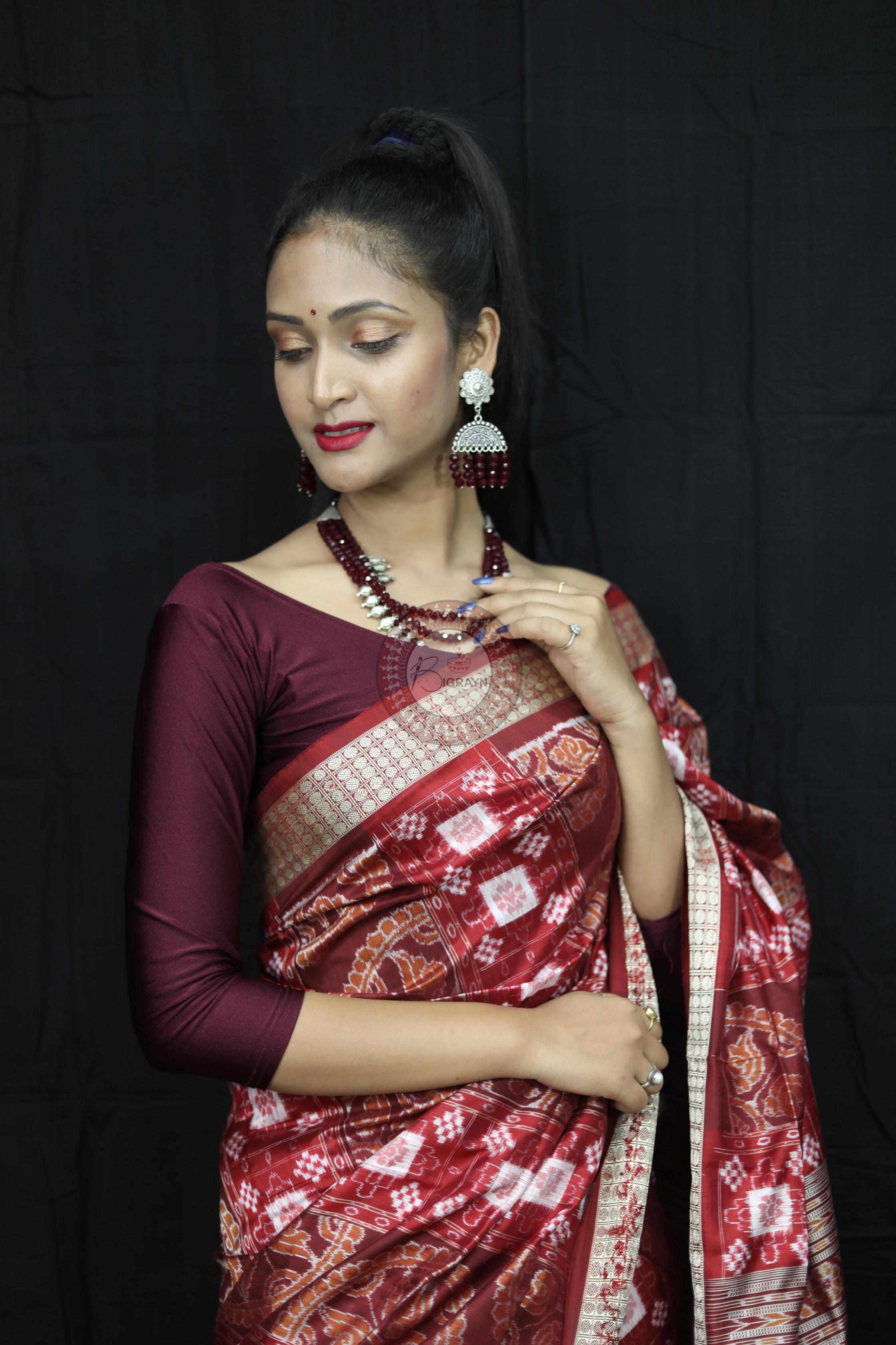 Maroon Pasapali Konark Chakra Sambalpuri Silk Saree