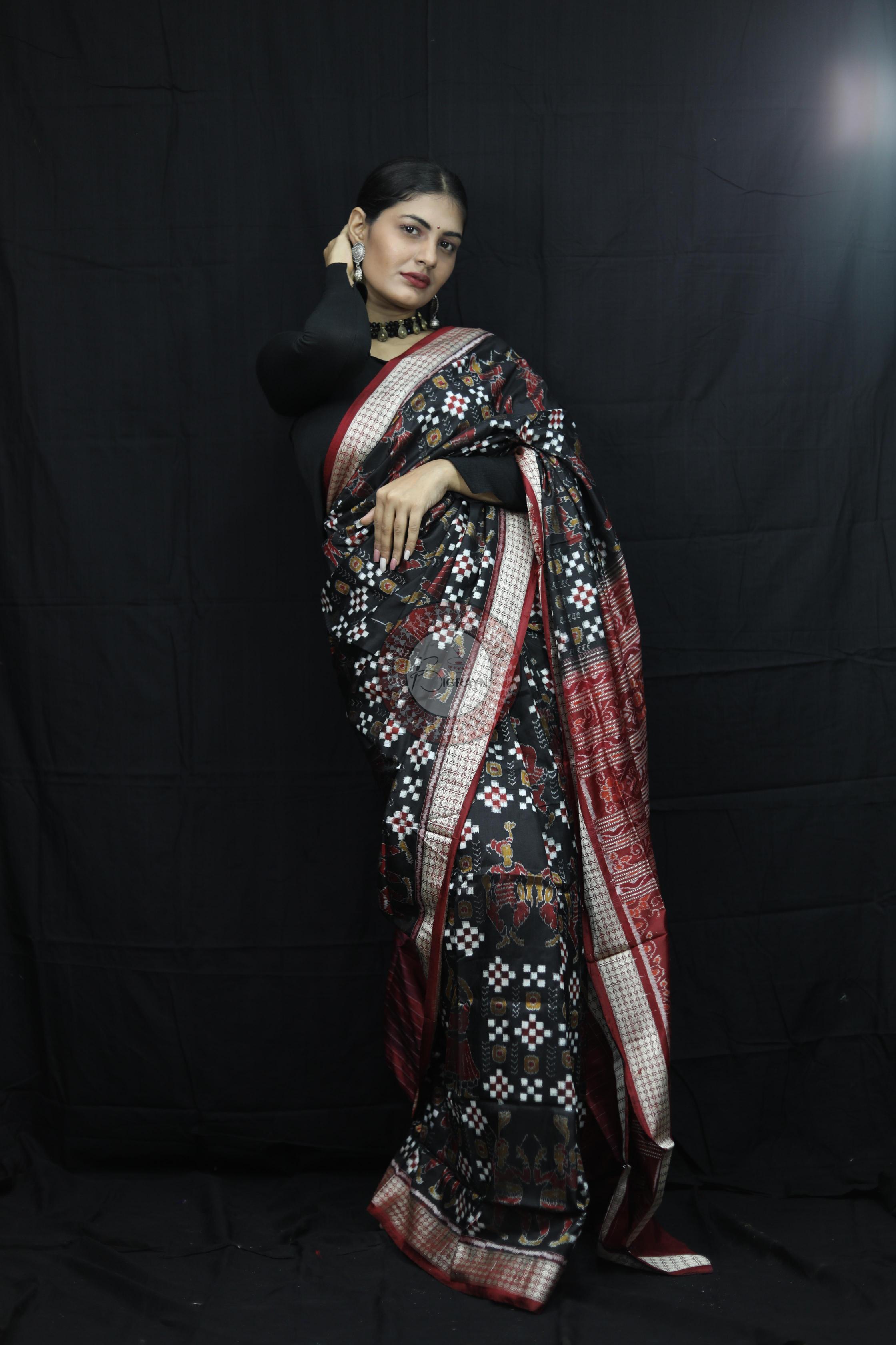 Black Red Pasapali With Dandia Sambalpuri Silk Saree