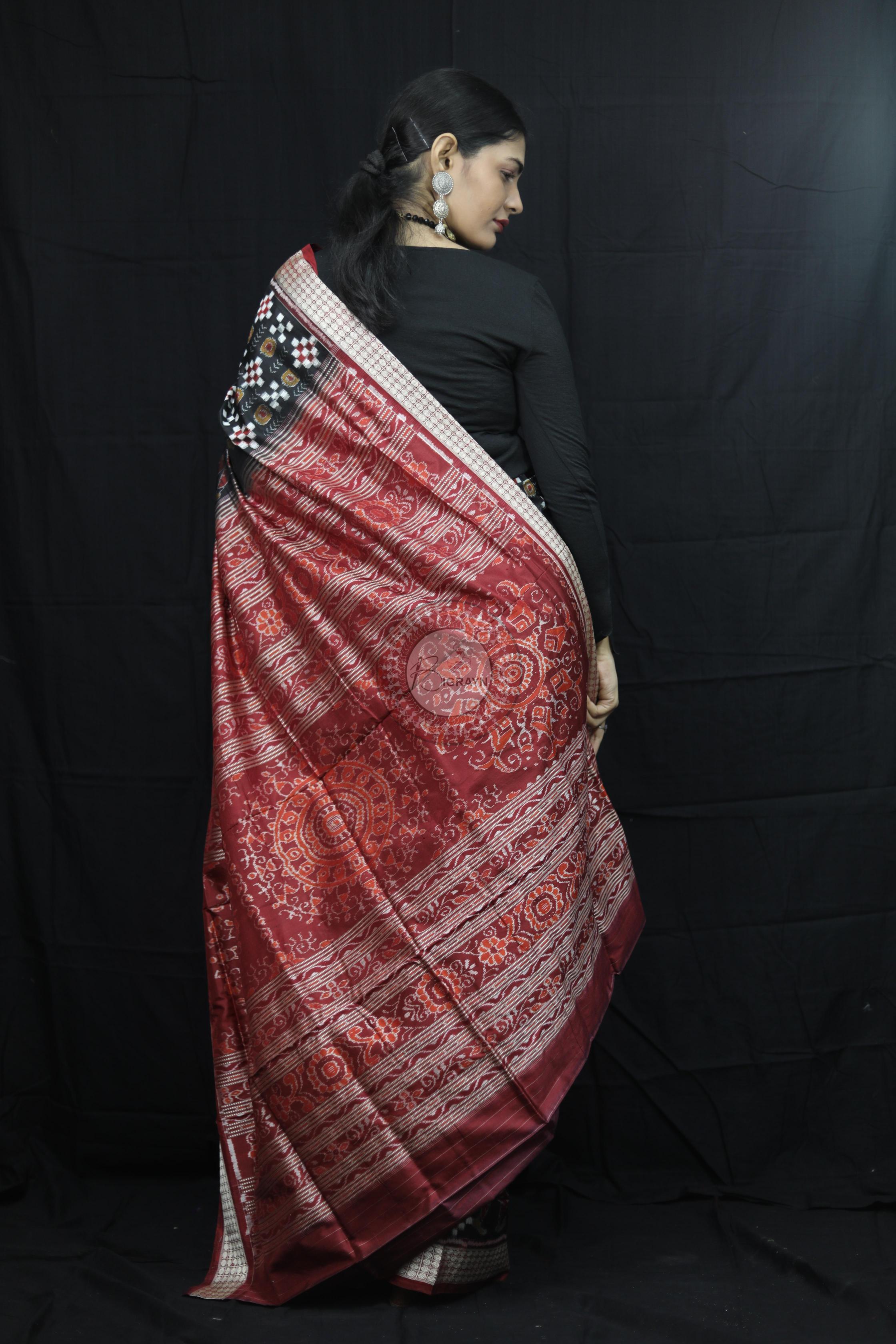 Black Red Pasapali With Dandia Sambalpuri Silk Saree