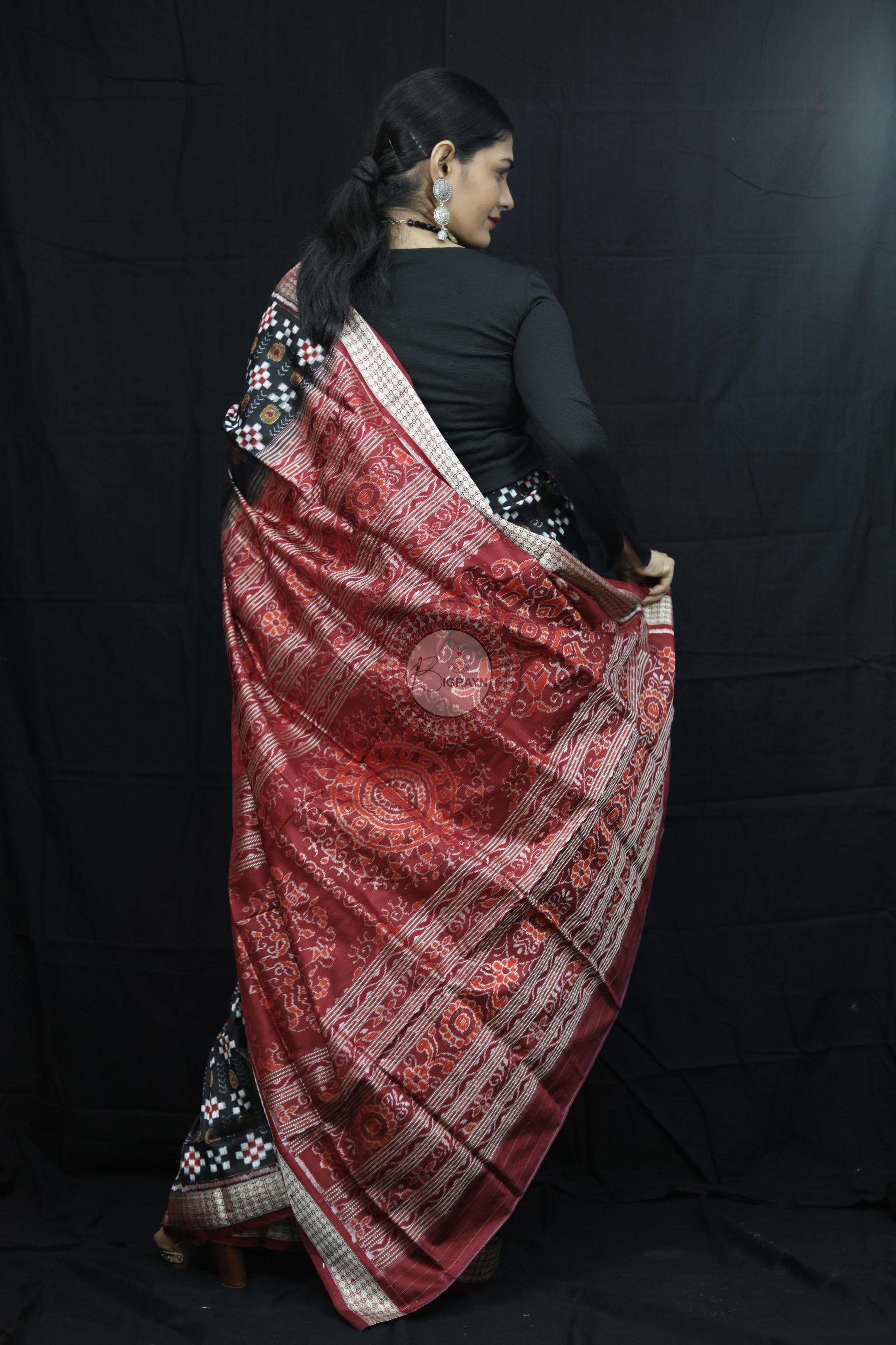 Black Red Pasapali With Dandia Sambalpuri Silk Saree