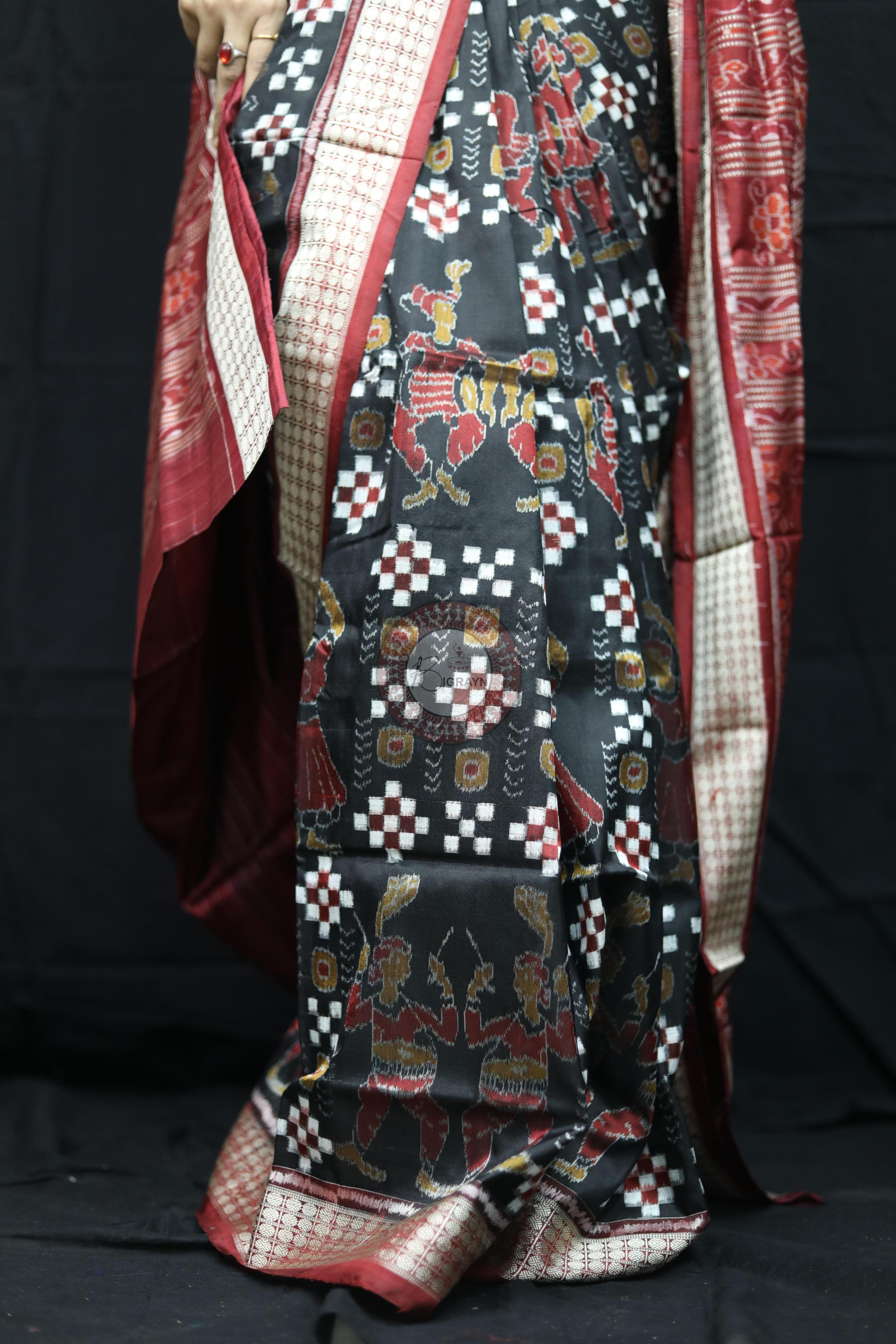 Black Red Pasapali With Dandia Sambalpuri Silk Saree