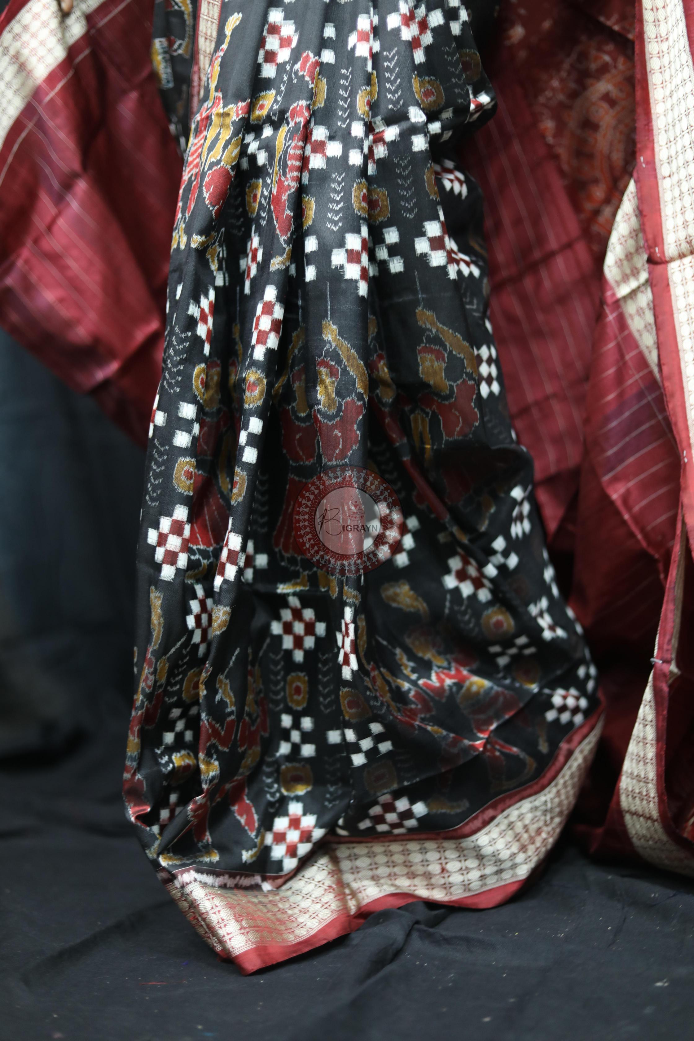 Black Red Pasapali With Dandia Sambalpuri Silk Saree