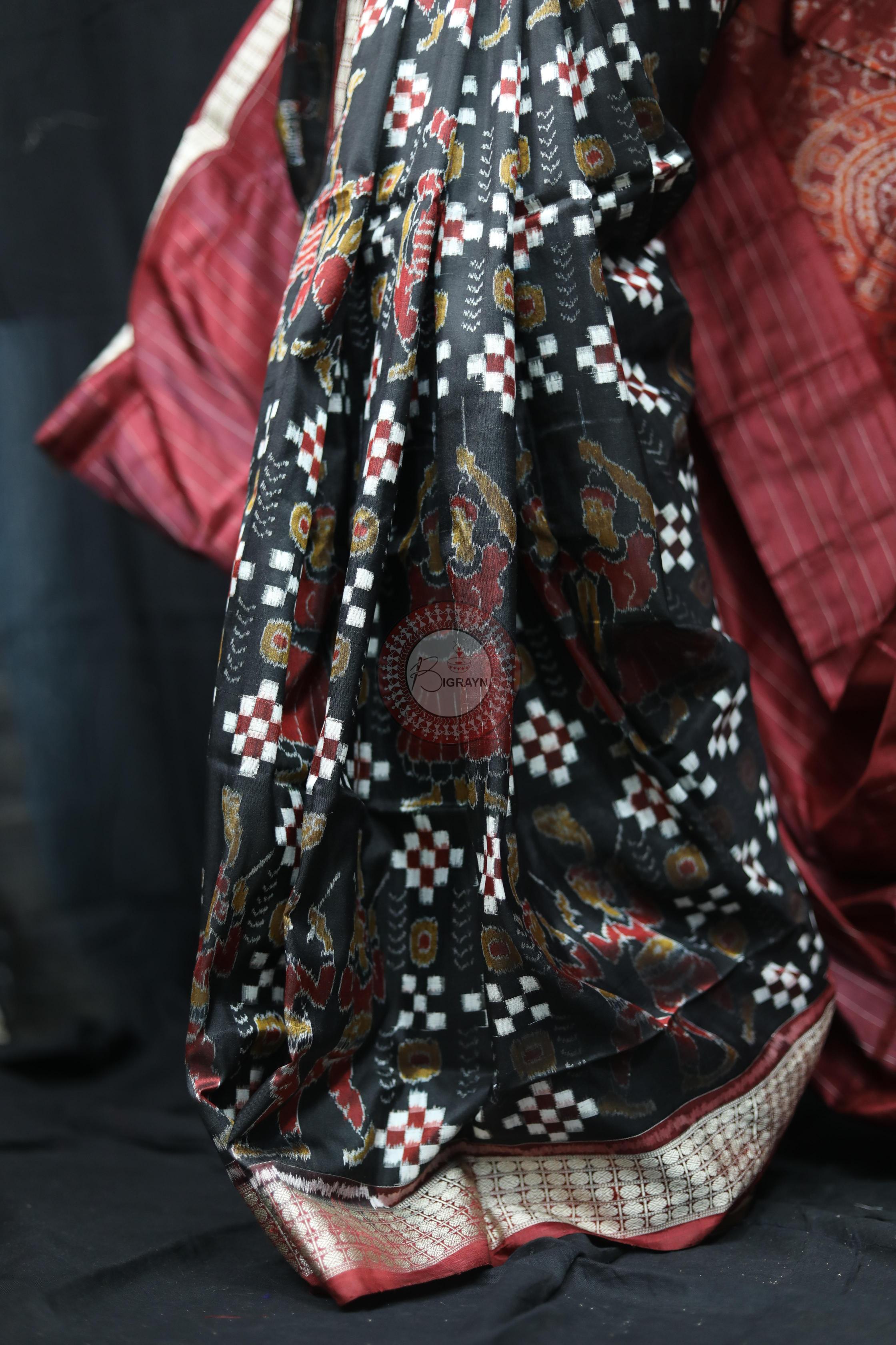 Black Red Pasapali With Dandia Sambalpuri Silk Saree