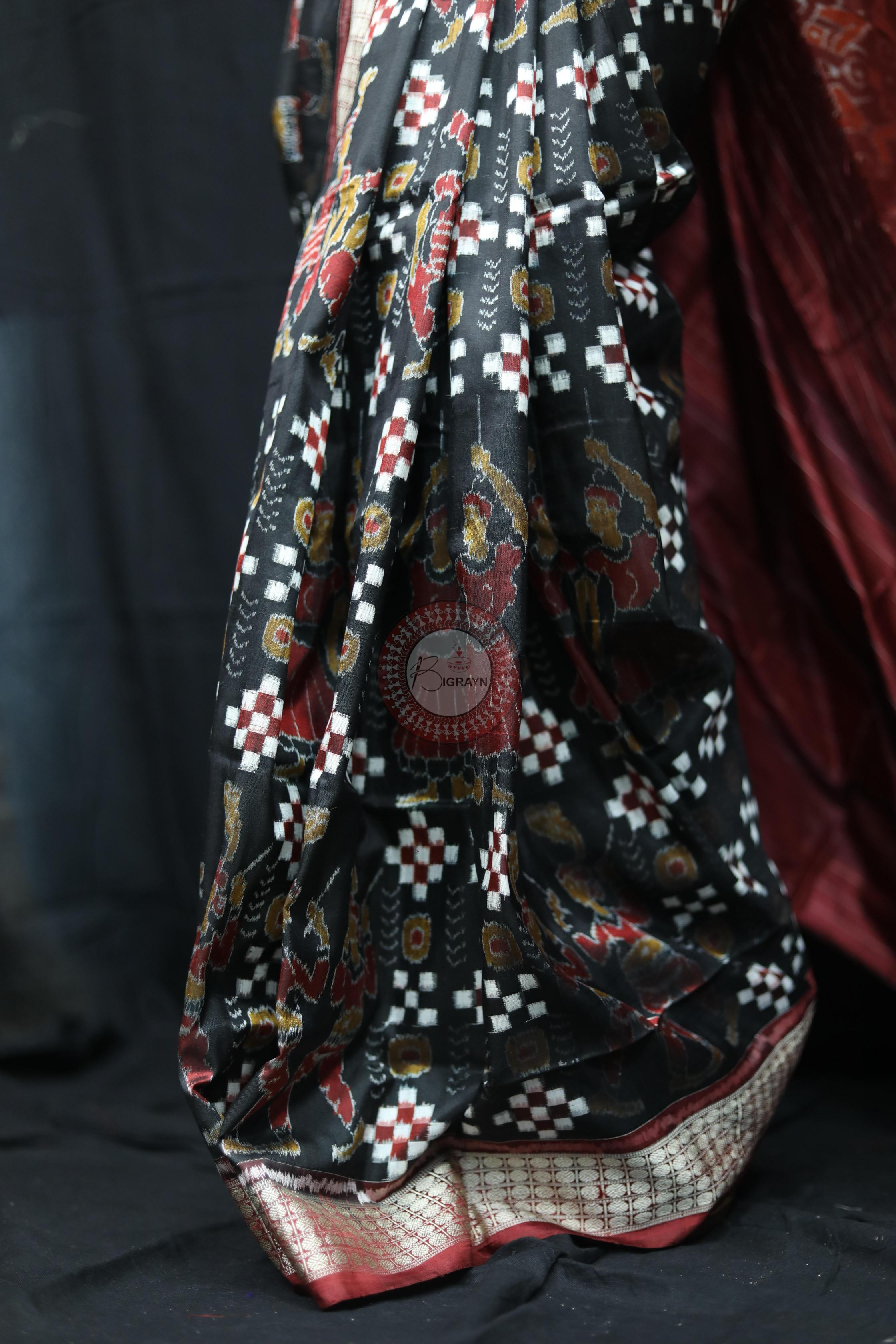 Black Red Pasapali With Dandia Sambalpuri Silk Saree
