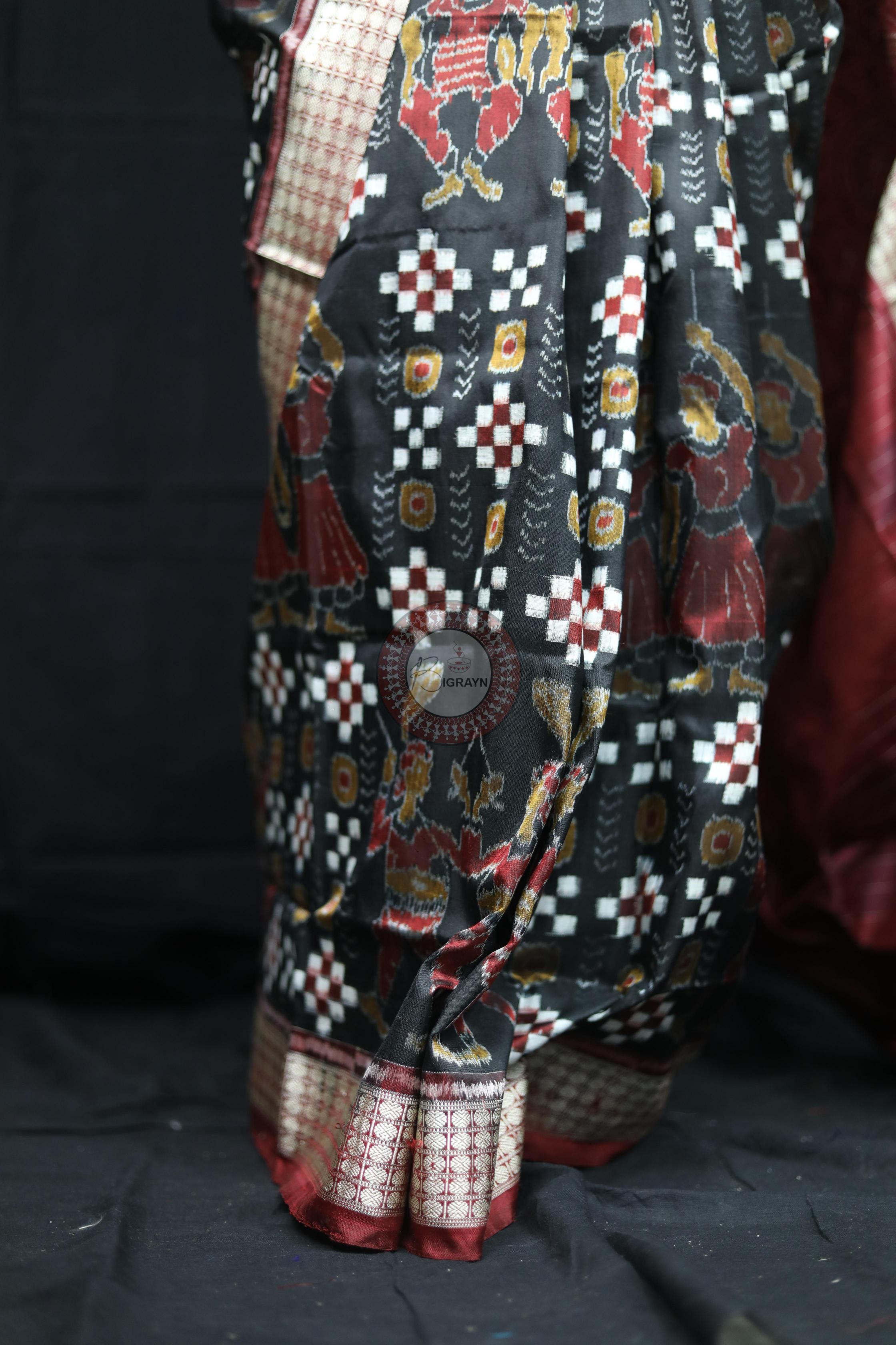 Black Red Pasapali With Dandia Sambalpuri Silk Saree