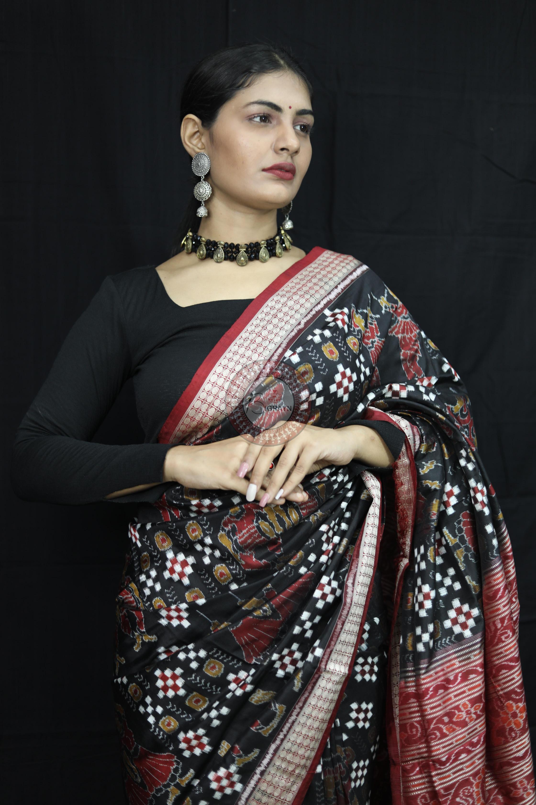 Black Red Pasapali With Dandia Sambalpuri Silk Saree
