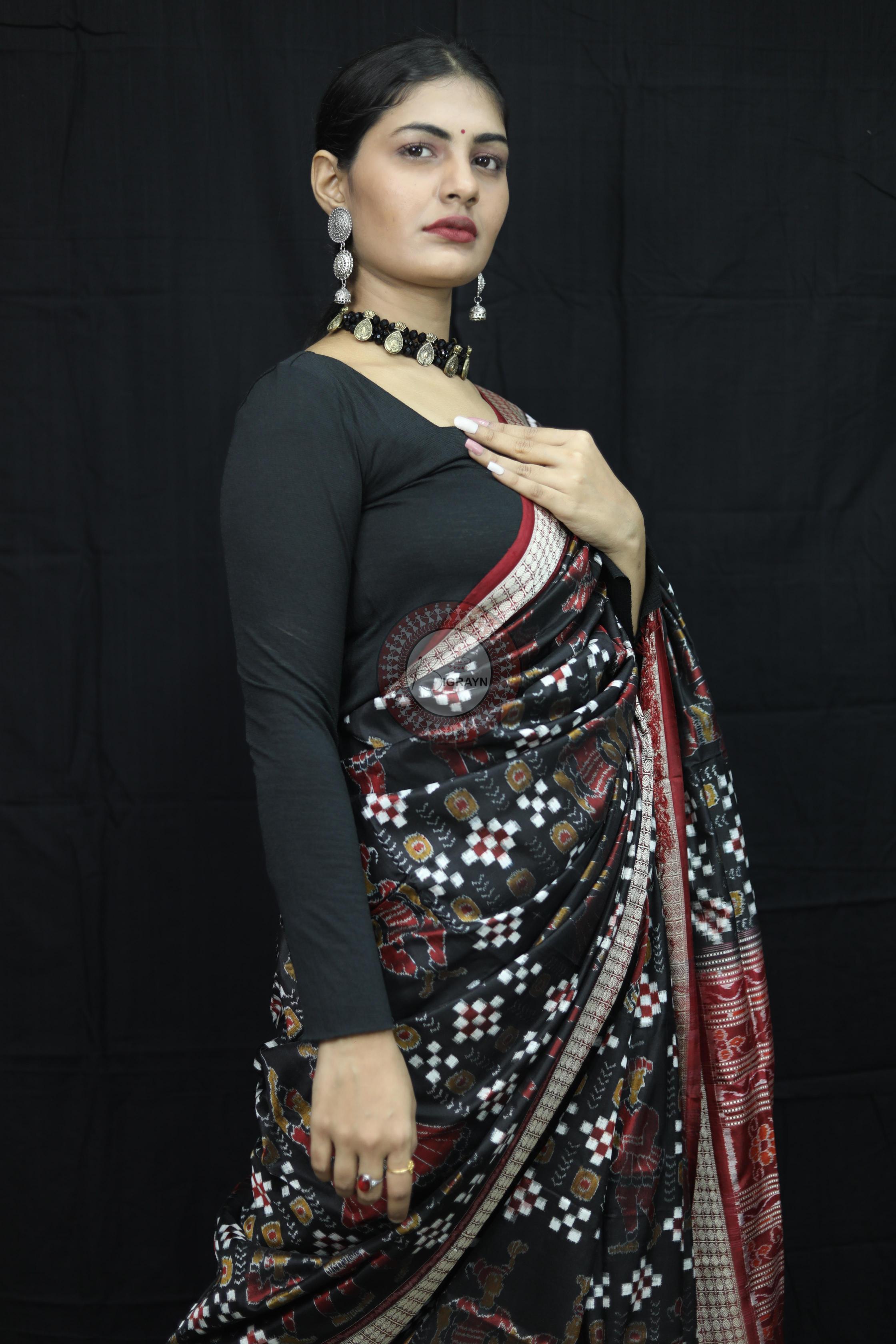 Black Red Pasapali With Dandia Sambalpuri Silk Saree