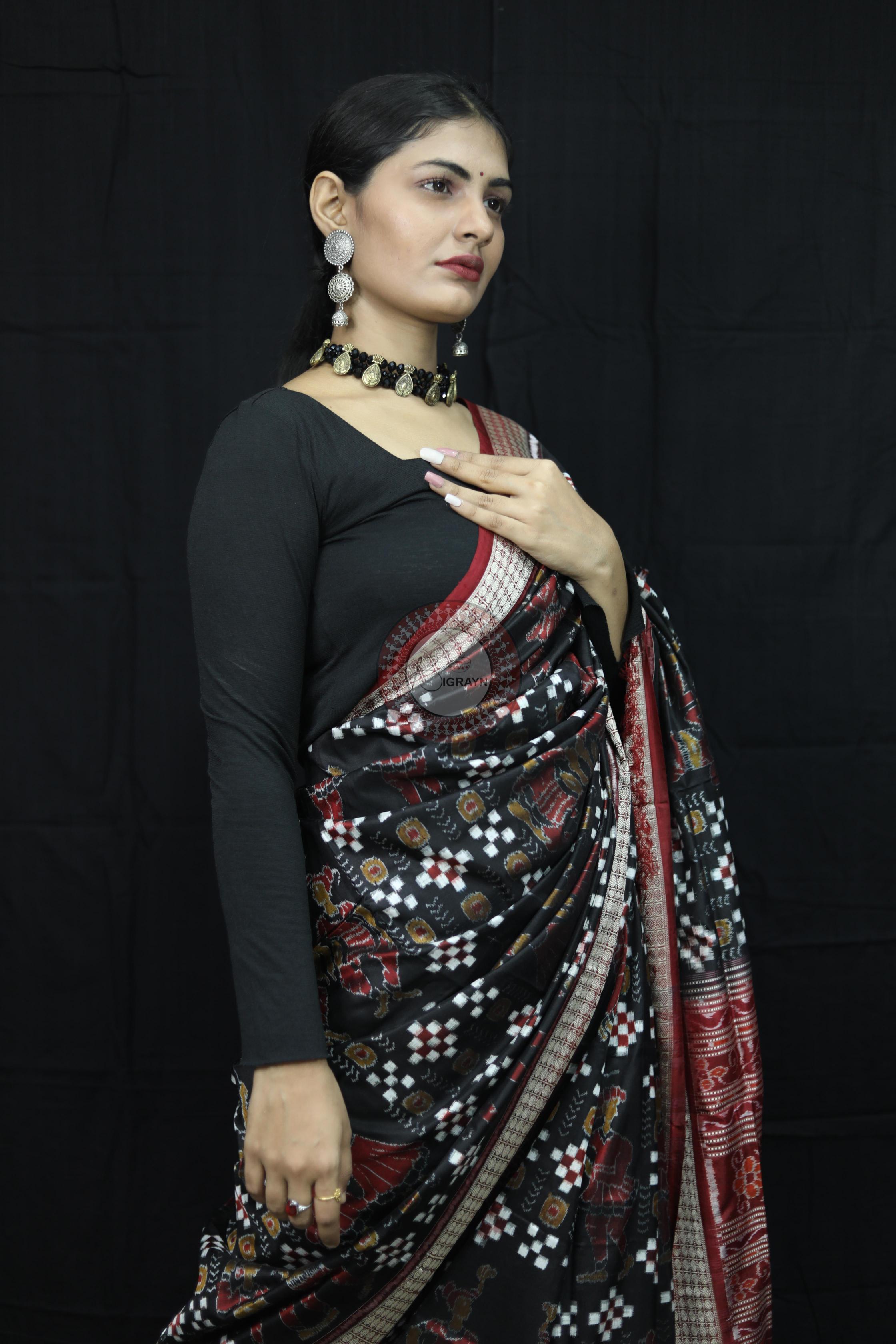 Black Red Pasapali With Dandia Sambalpuri Silk Saree