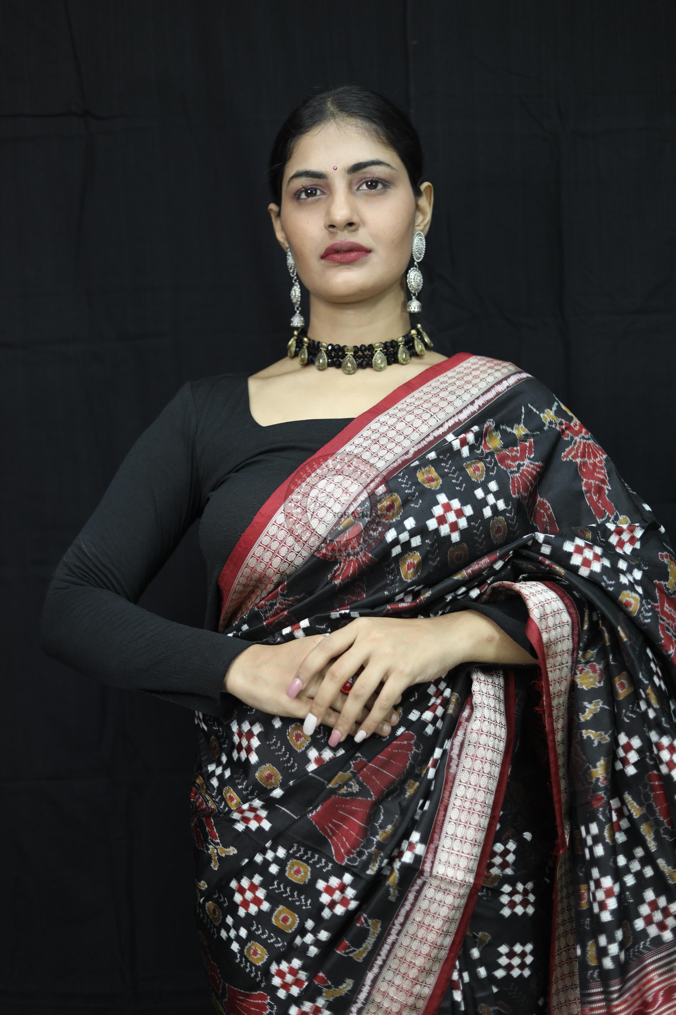 Black Red Pasapali With Dandia Sambalpuri Silk Saree