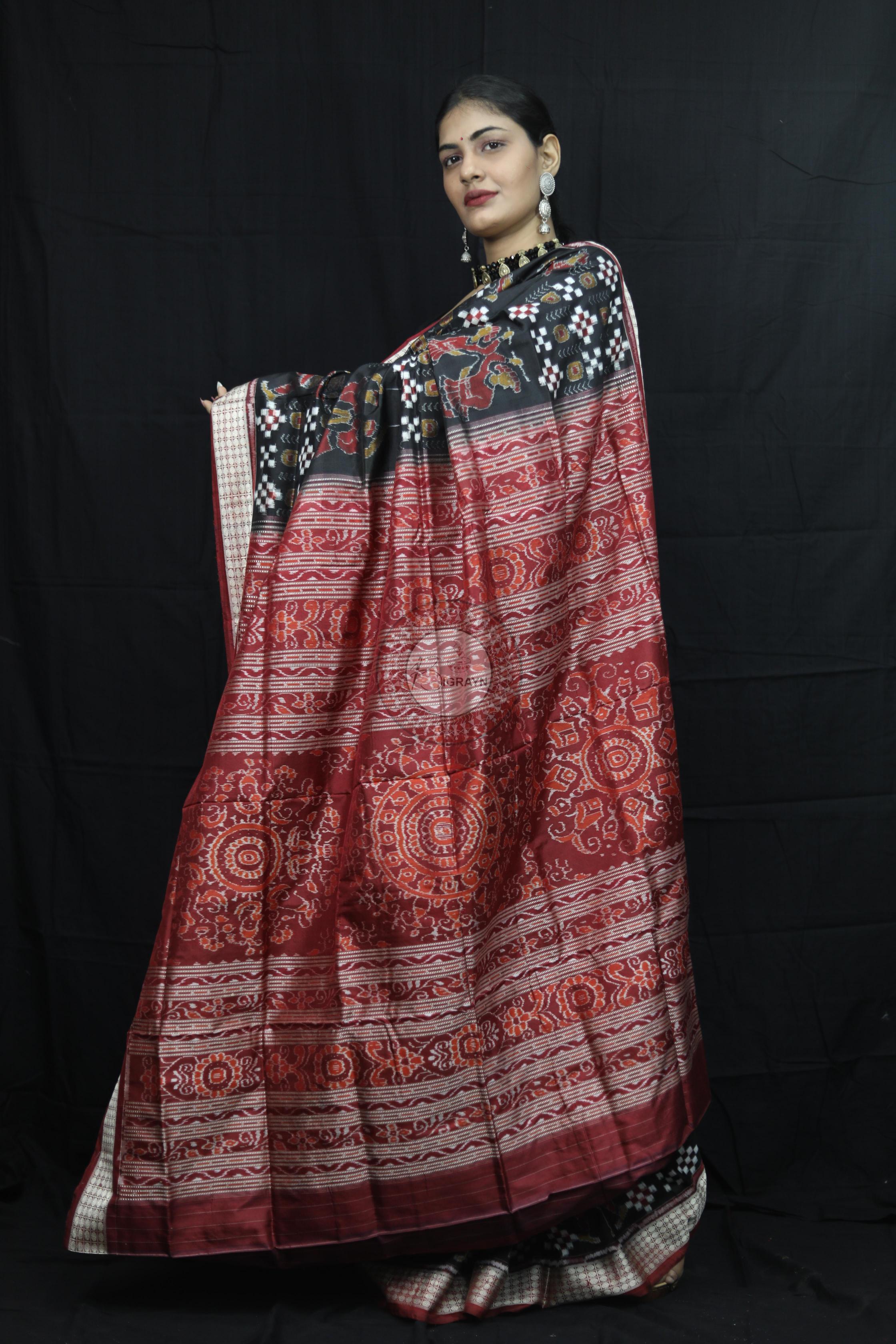 Black Red Pasapali With Dandia Sambalpuri Silk Saree