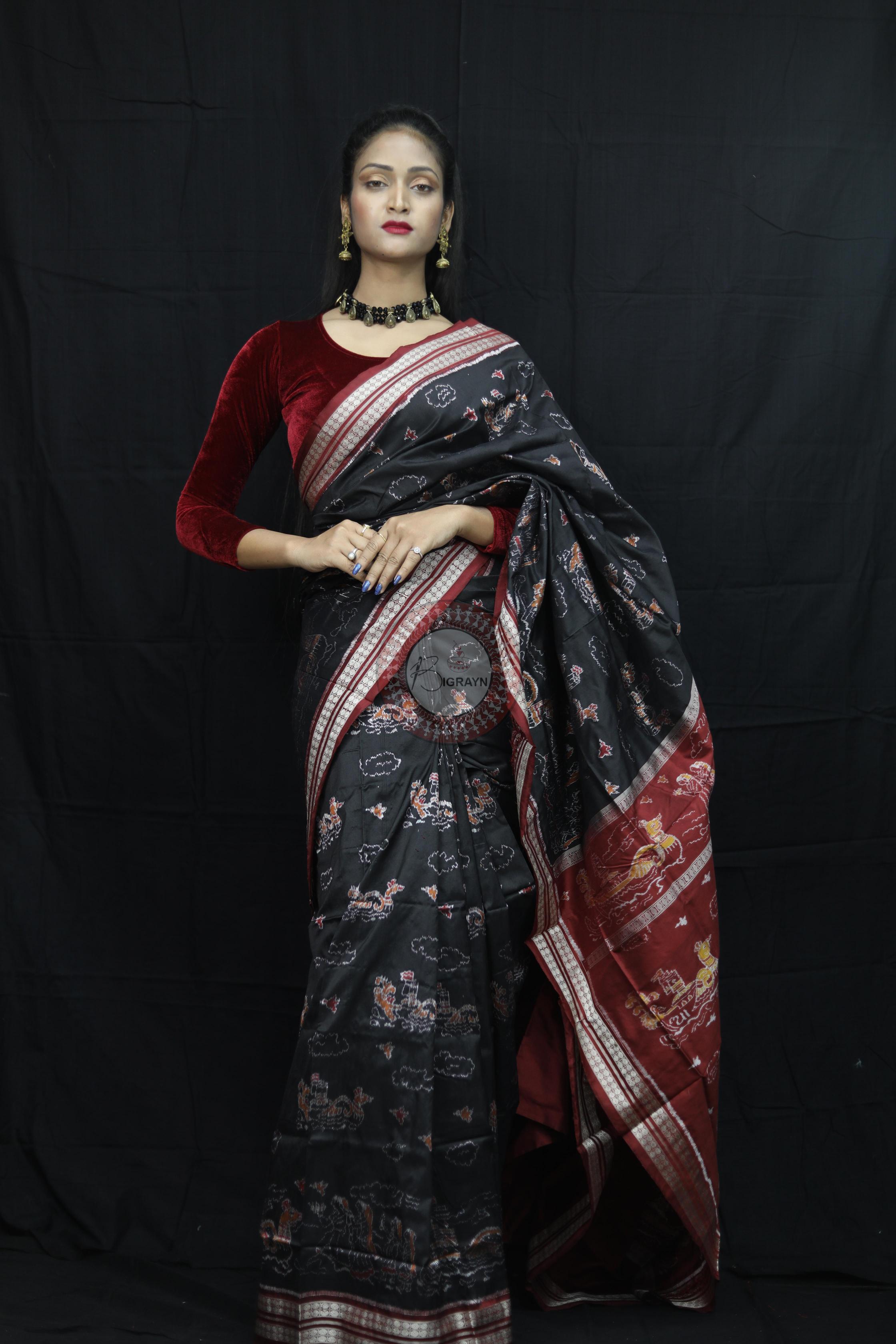 Black Boita Exclusive Sambalpuri Silk Saree