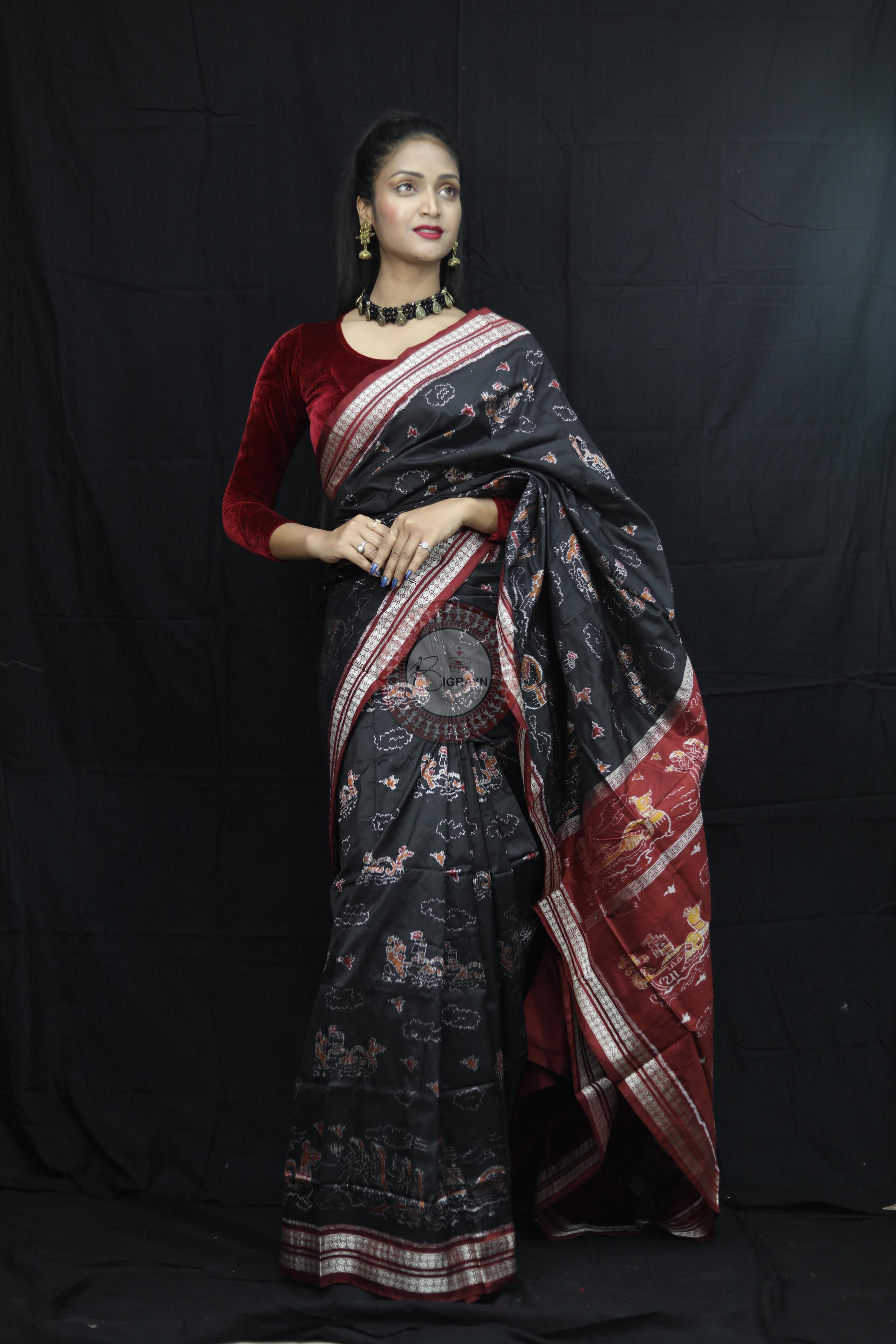 Black Boita Exclusive Sambalpuri Silk Saree