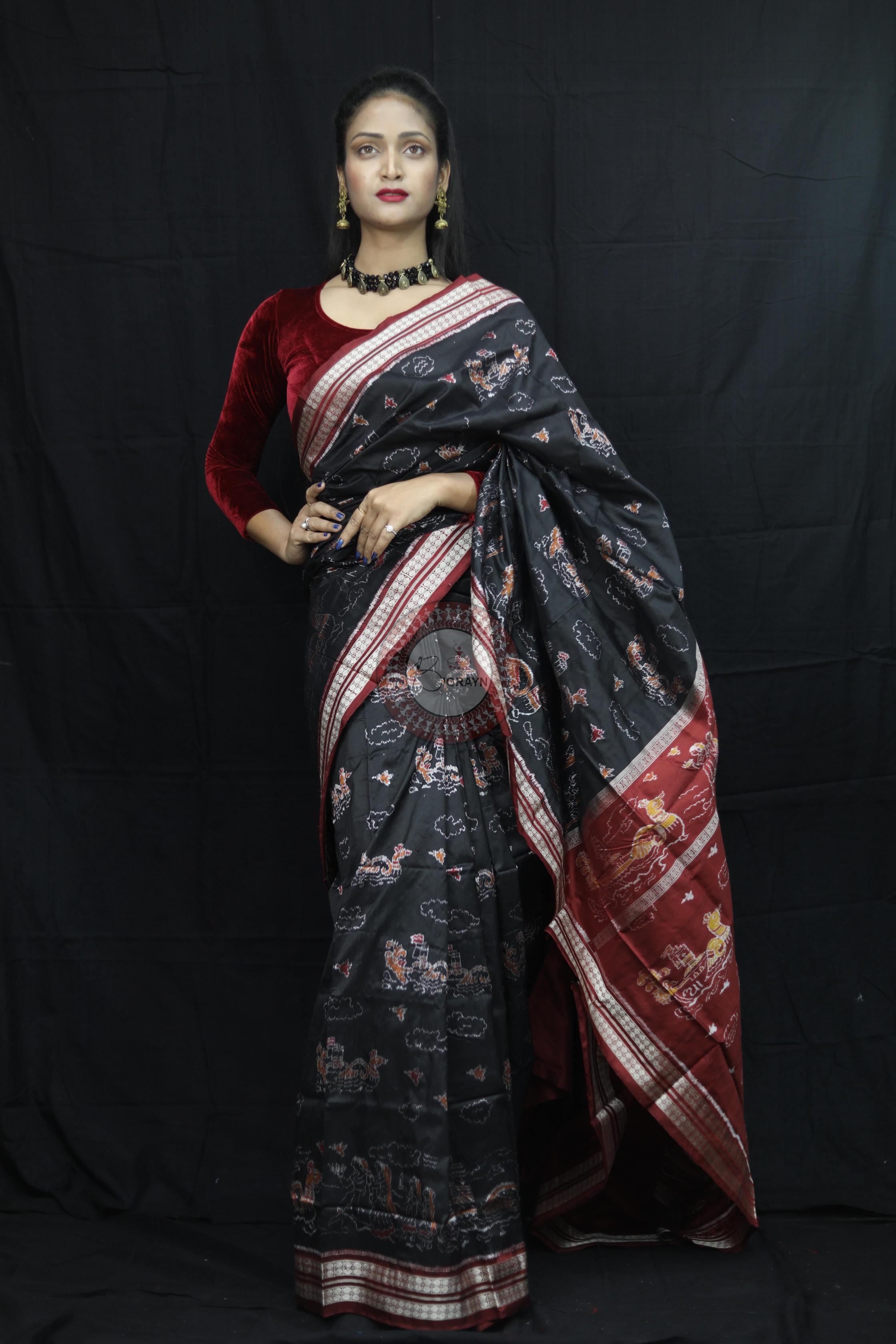 Black Boita Exclusive Sambalpuri Silk Saree
