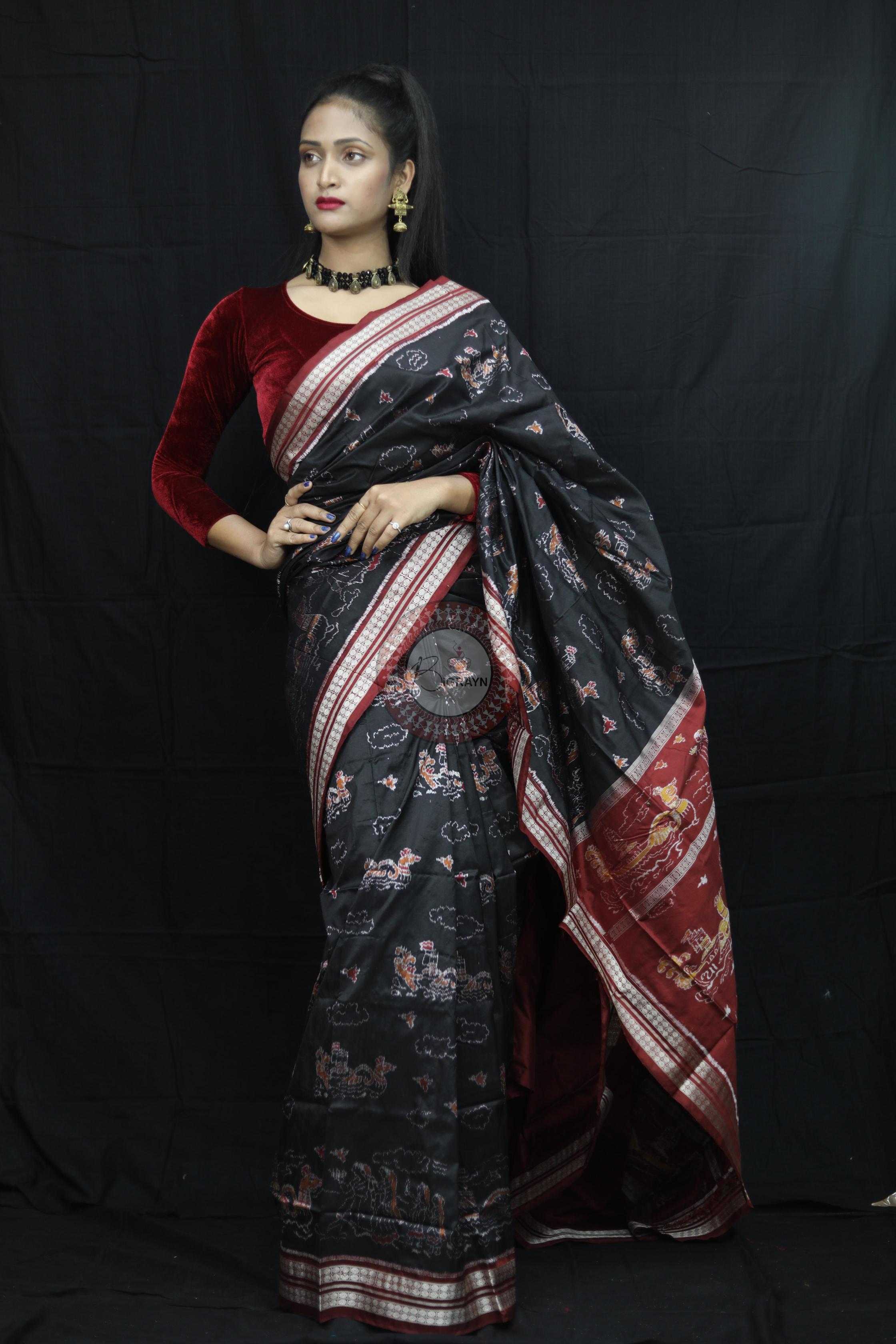 Black Boita Exclusive Sambalpuri Silk Saree